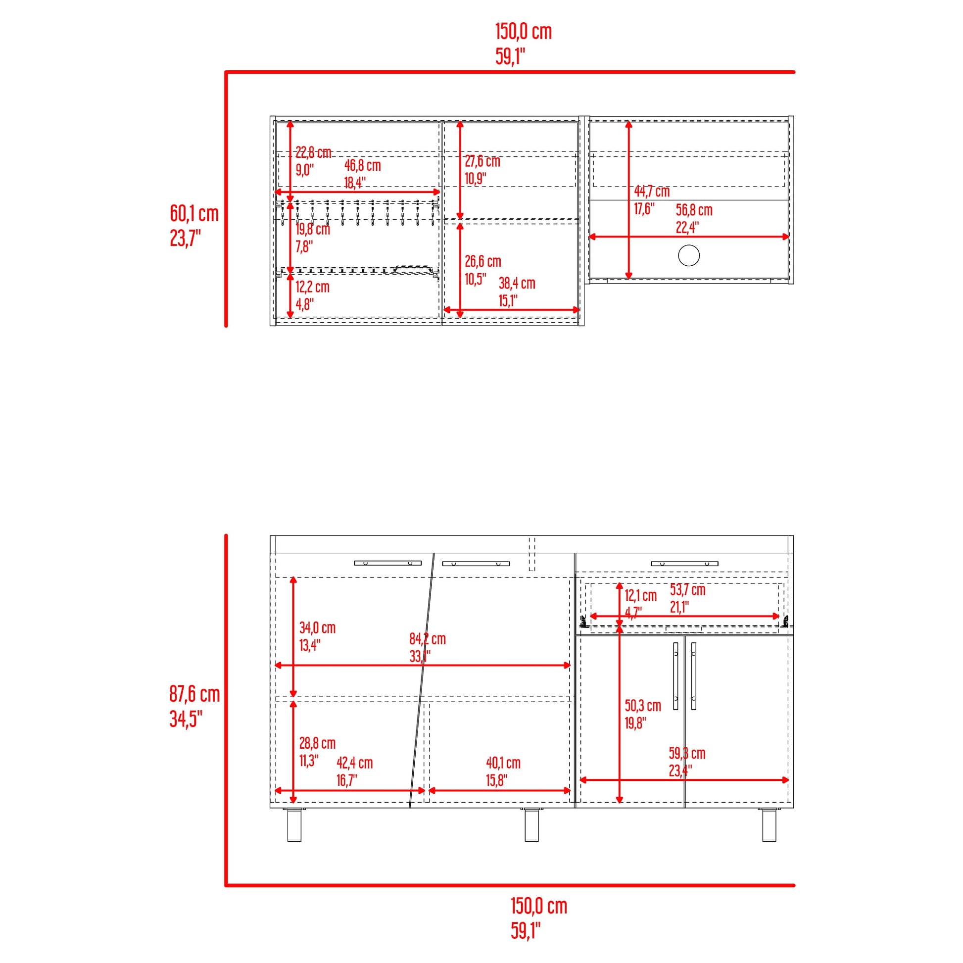 Cocina 150 Emilia 60X150X35 Rta Fresno Eu Wengue
