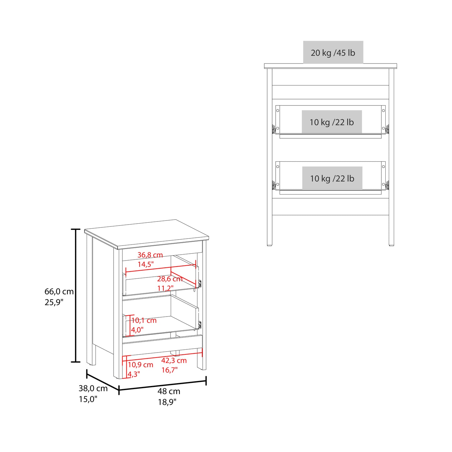 Mesa De Noche Dos Cajones Newcastle 66X48X38 Rta Blanco Mqz Zf