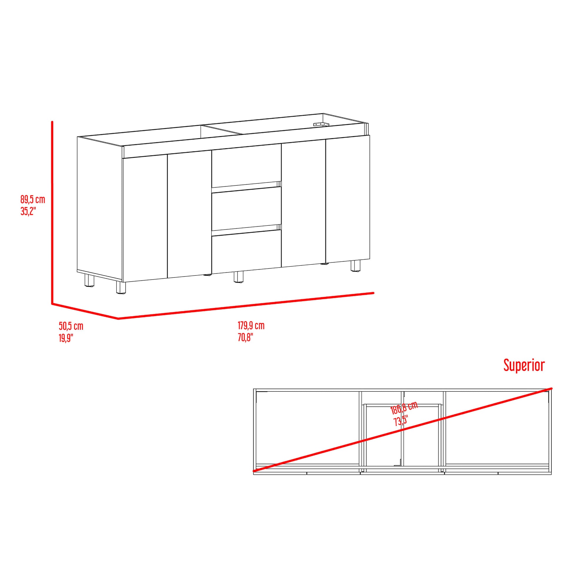 Mueble Inferior Cocina 180 Boreal 89X179X49 Rta Blanco Mqz Fresno Eu
