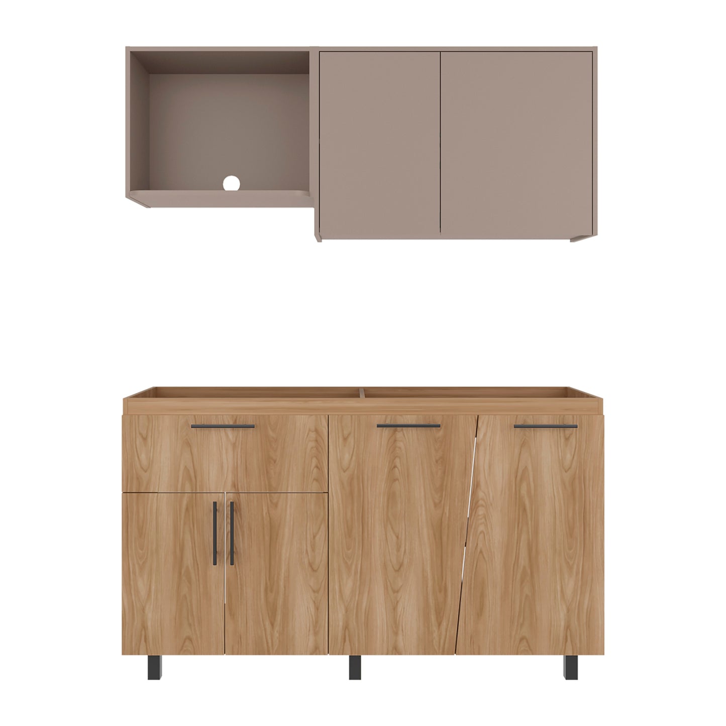 Cocina Emilia Para Mesón Derecho 210X150X51 Rta Fresno Eu Taupe