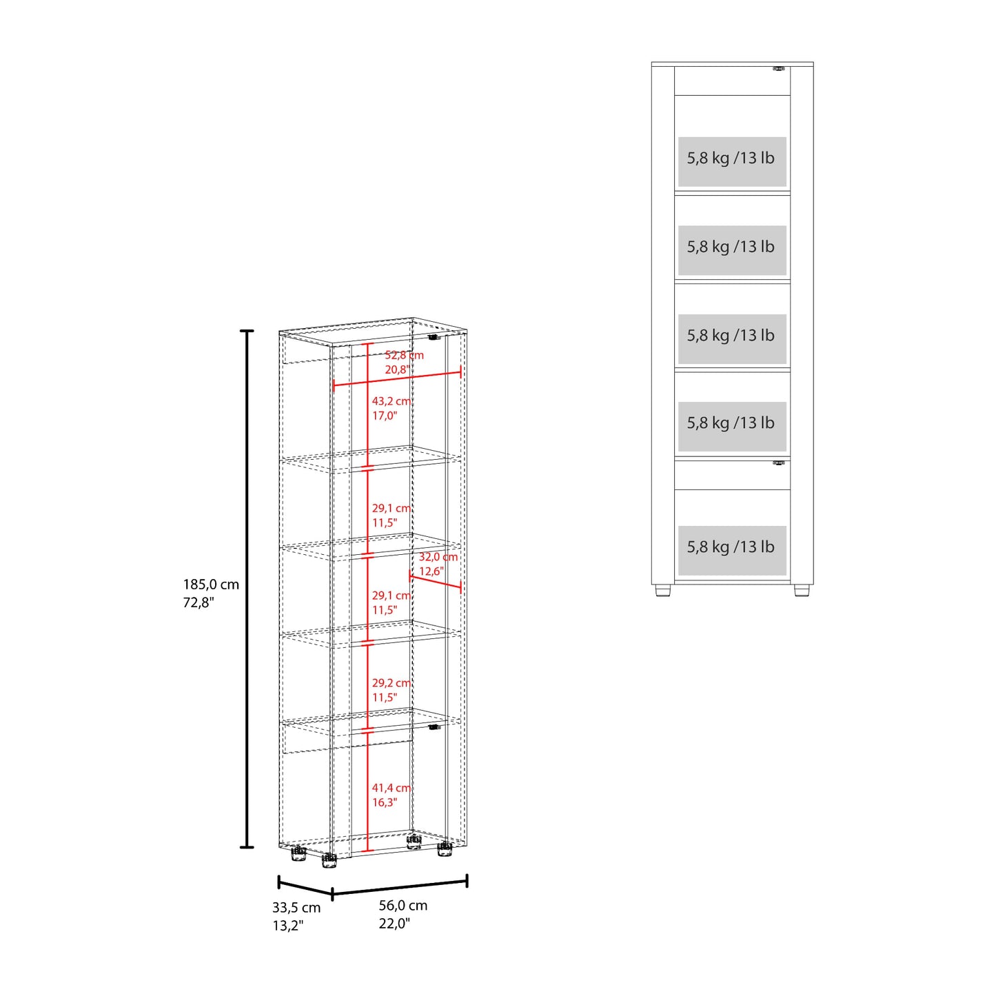 Estanteria Tanalea 73" 185X56X33 Rta Kronos Fresno Zf