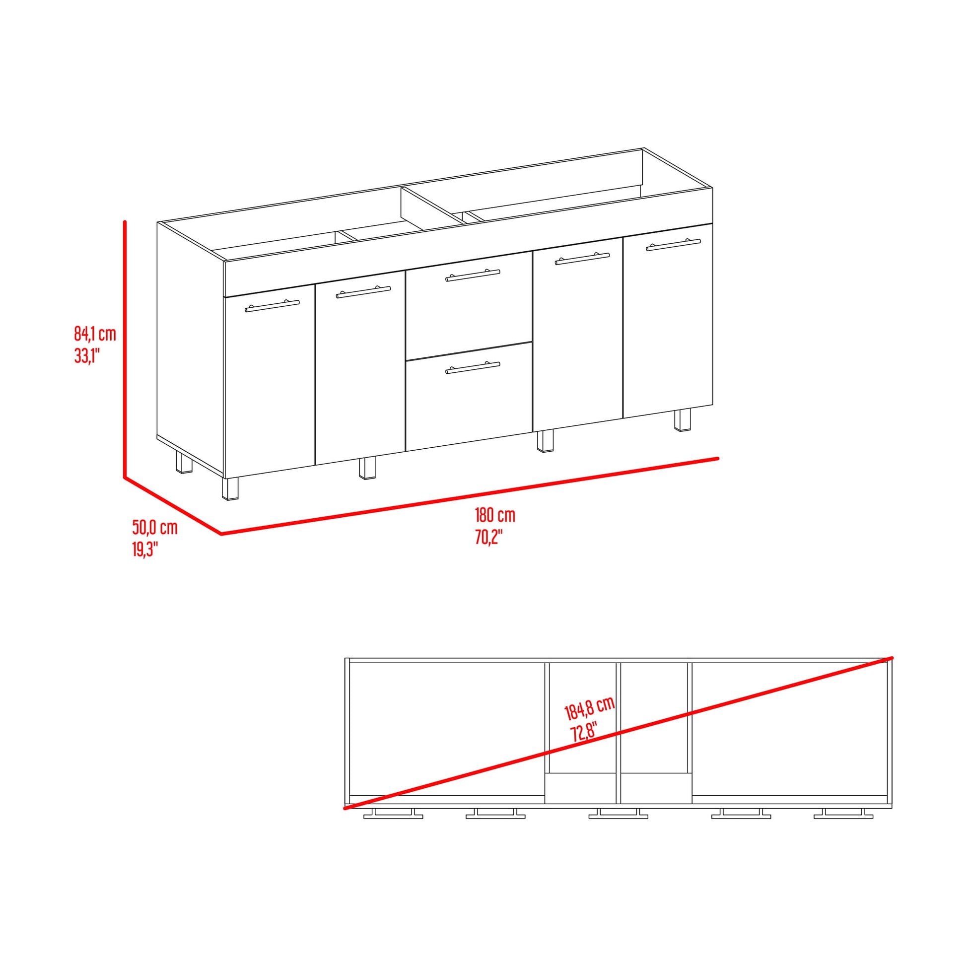 Mueble Inferior Cocina 180 Luna 84X180X50 Rta Wengue Miel