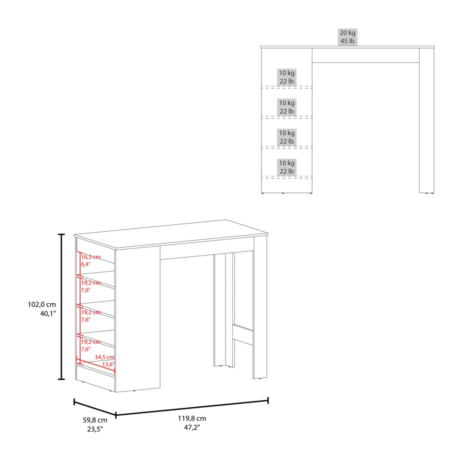 Barra Auxiliar Greer 102X119X59 Rta Wengue Zf