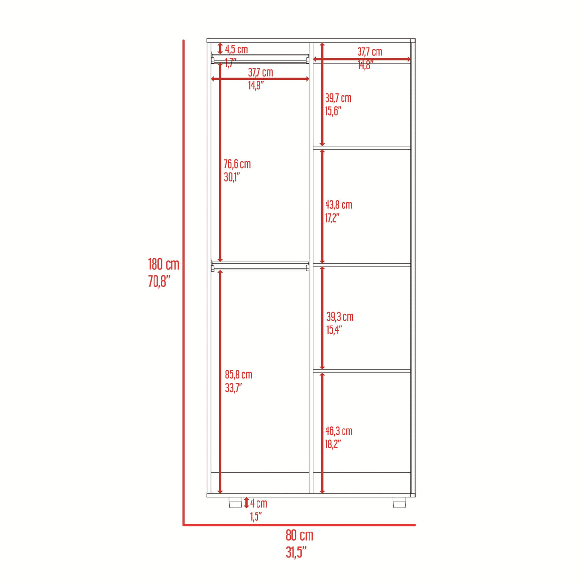 Closet Tera 2.0 180 X 80 X 48 Rta Fresno Blanco