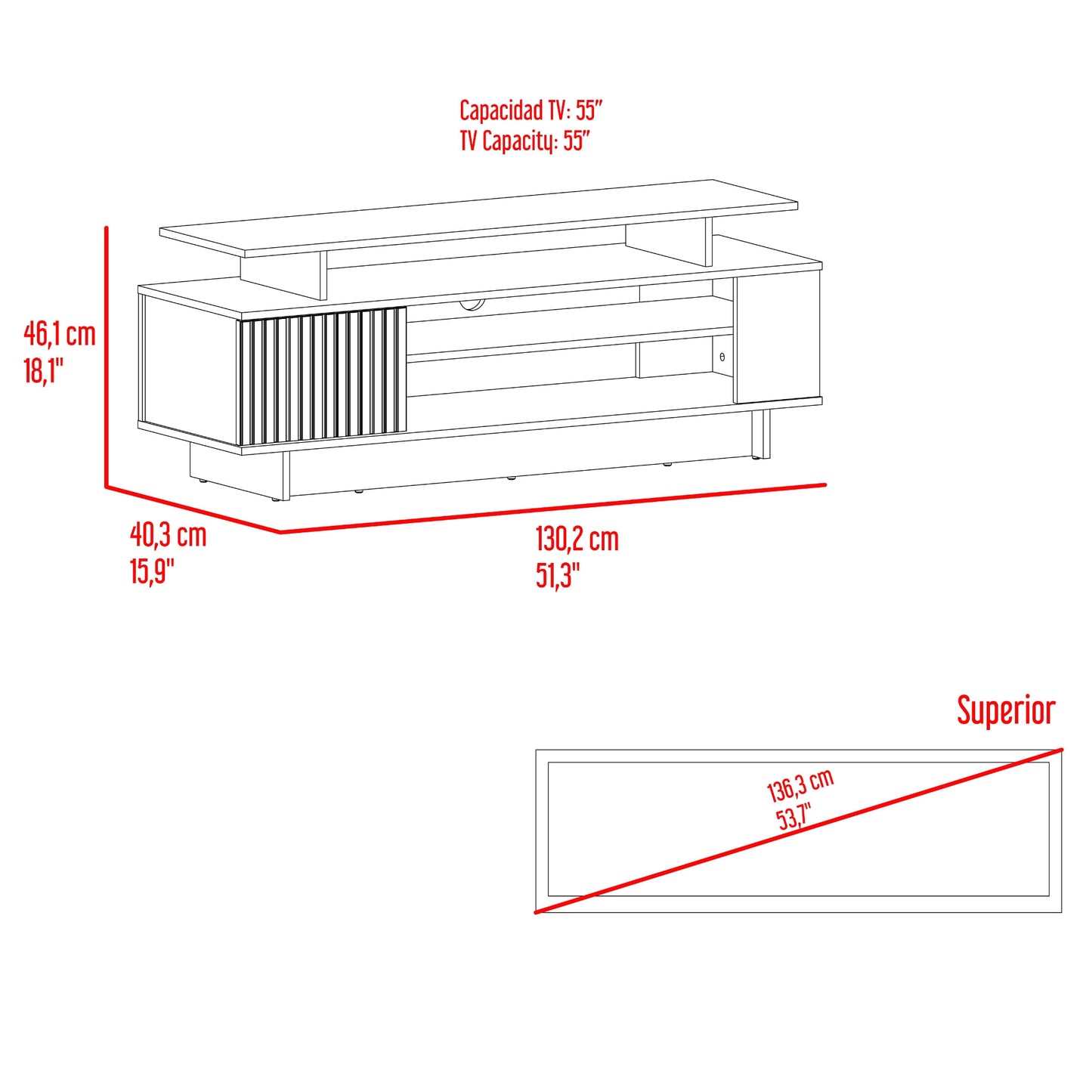 Rack De Tv Bowie 46X130X40 Rta Plomo Ocaso