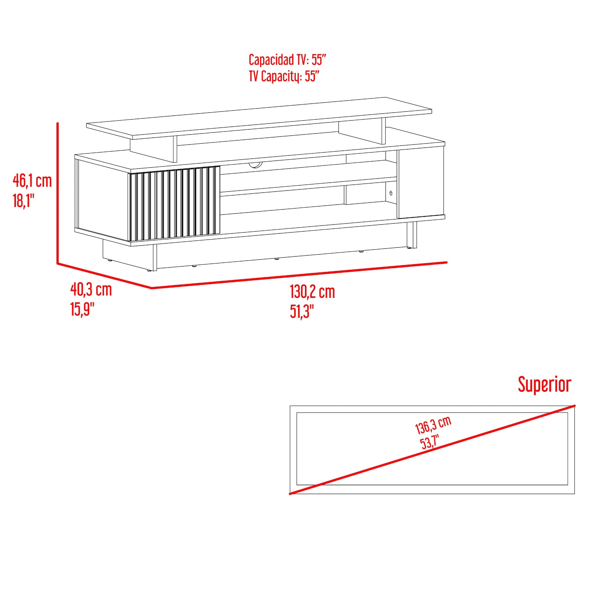 Rack De Tv Bowie 46X130X40 Rta Plomo Ocaso
