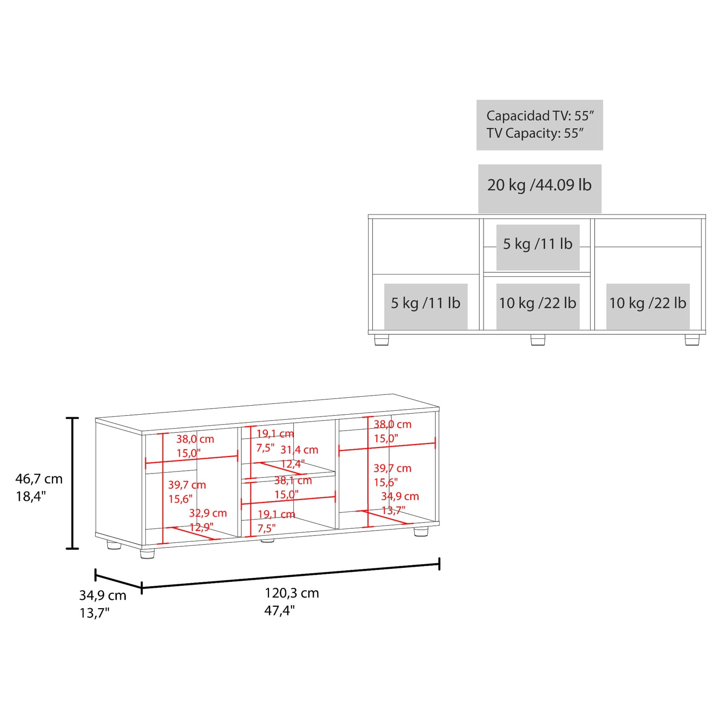 Rack De Tv Adel 46X120X34 Rta Capri Fresno Eu Zf