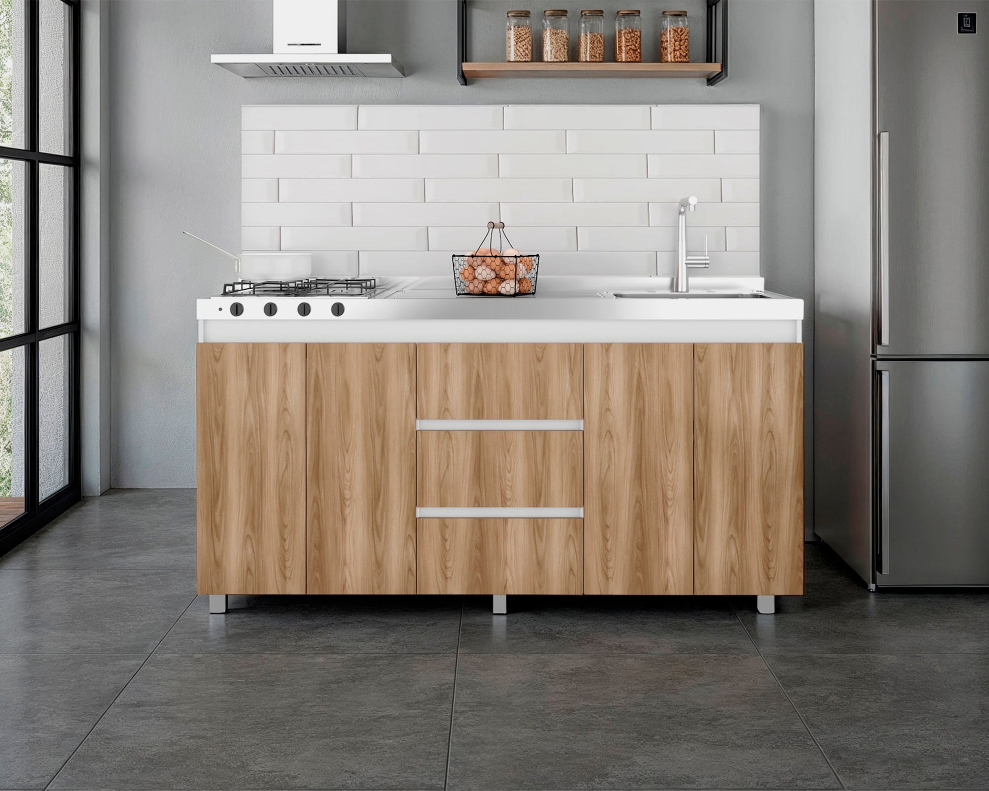 Mueble Inferior Cocina Der 180 Boreal 89X179X49 Rta Blanco Fresno