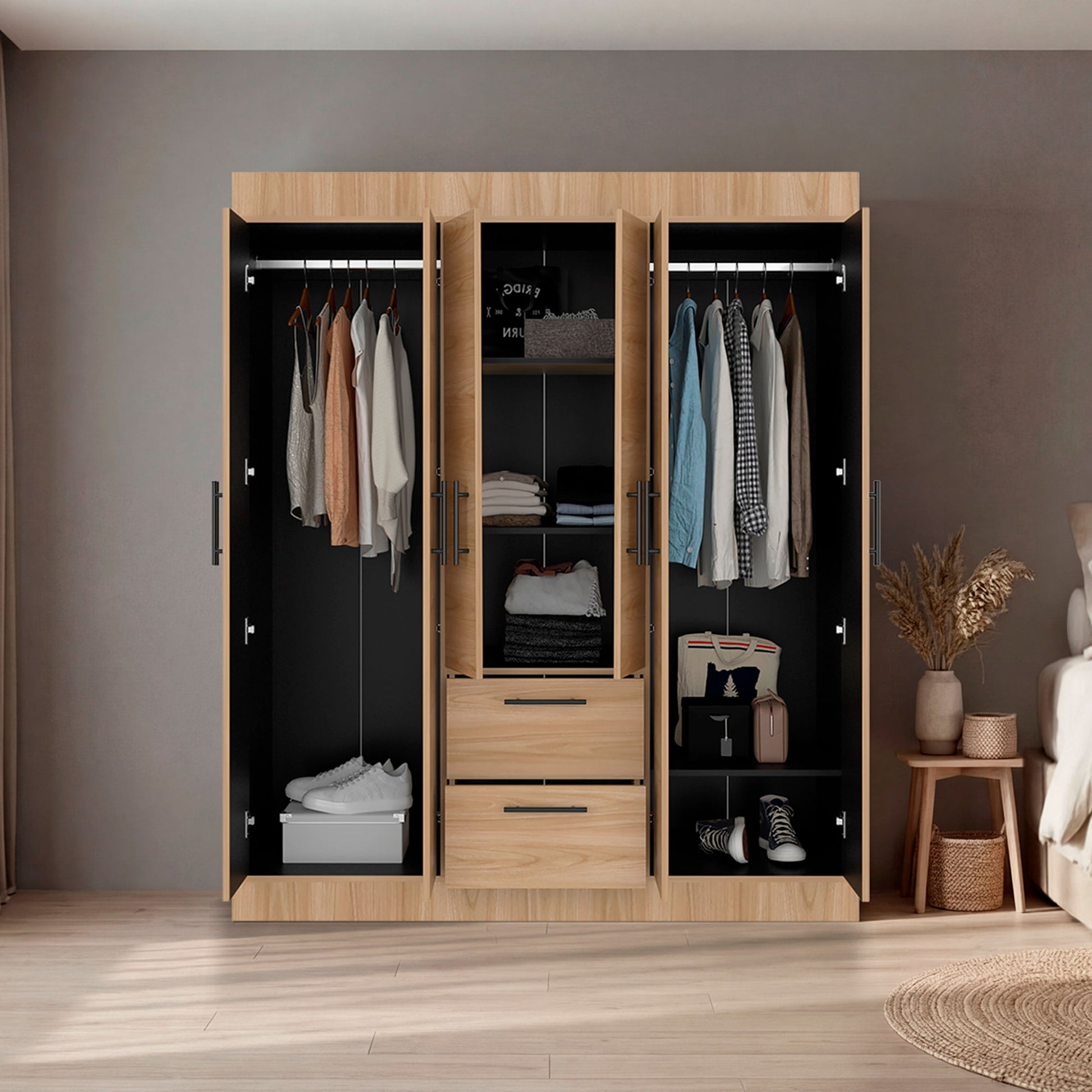 Closet 150 Vm 6 Puertas 2 Cajones 177X150X50Rta Fresno Eu Wengue