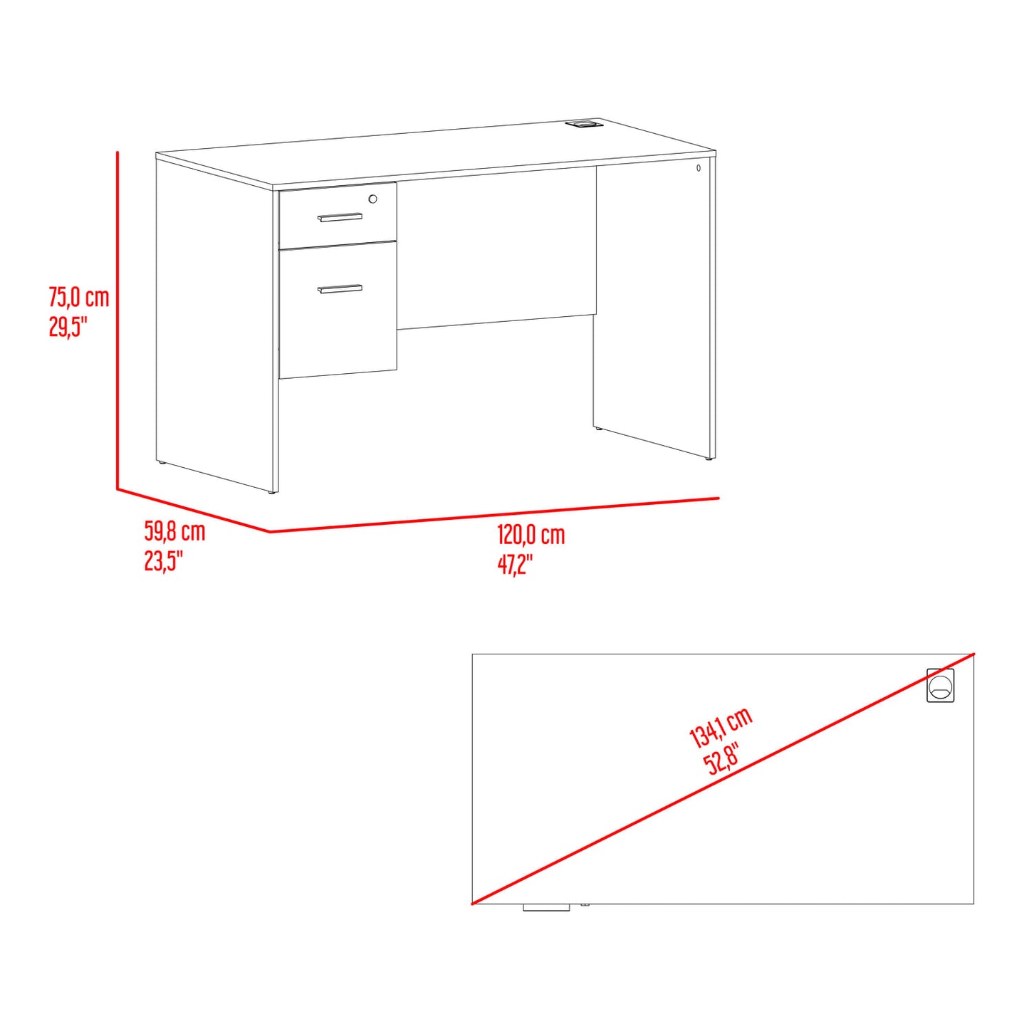 Escritorio Mellier 75X120X60 Rta Bardolino Zf