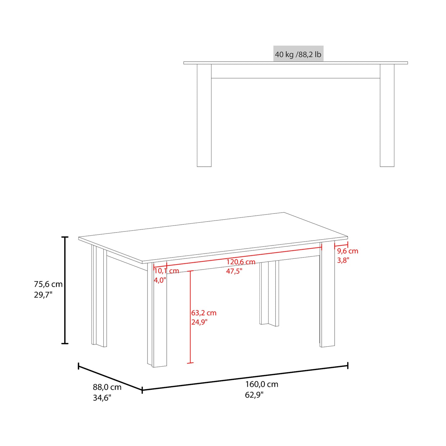Mesa Comedor Portofino 75X160X88 Rta Avellana