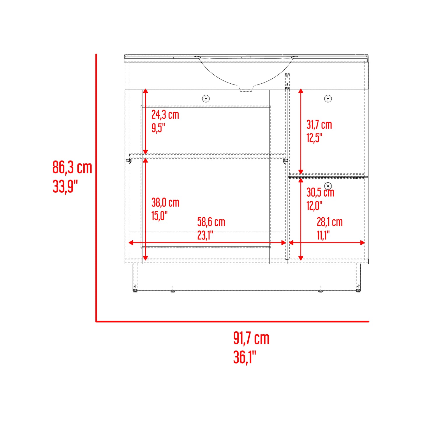 Muebles Para Lavamanos 36 Baluarte 86X91X53 Blanco Zf