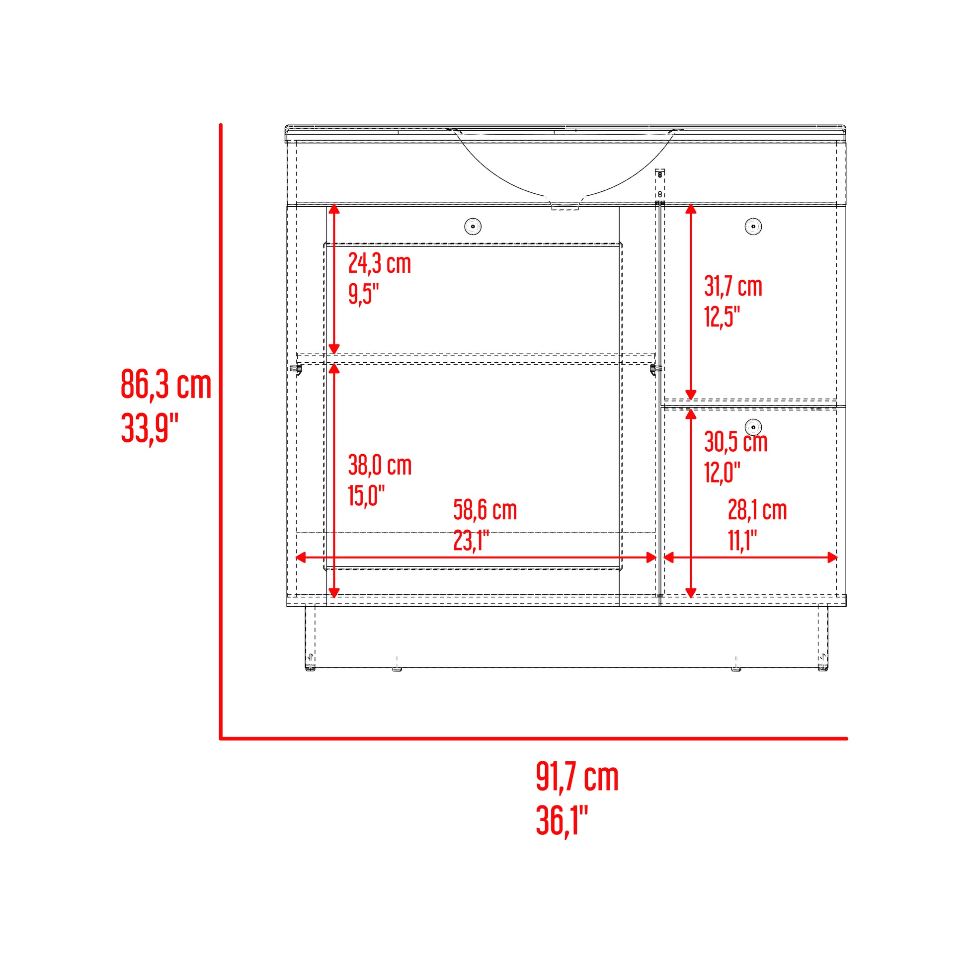 Muebles Para Lavamanos 36 Baluarte 86X91X53 Blanco Zf
