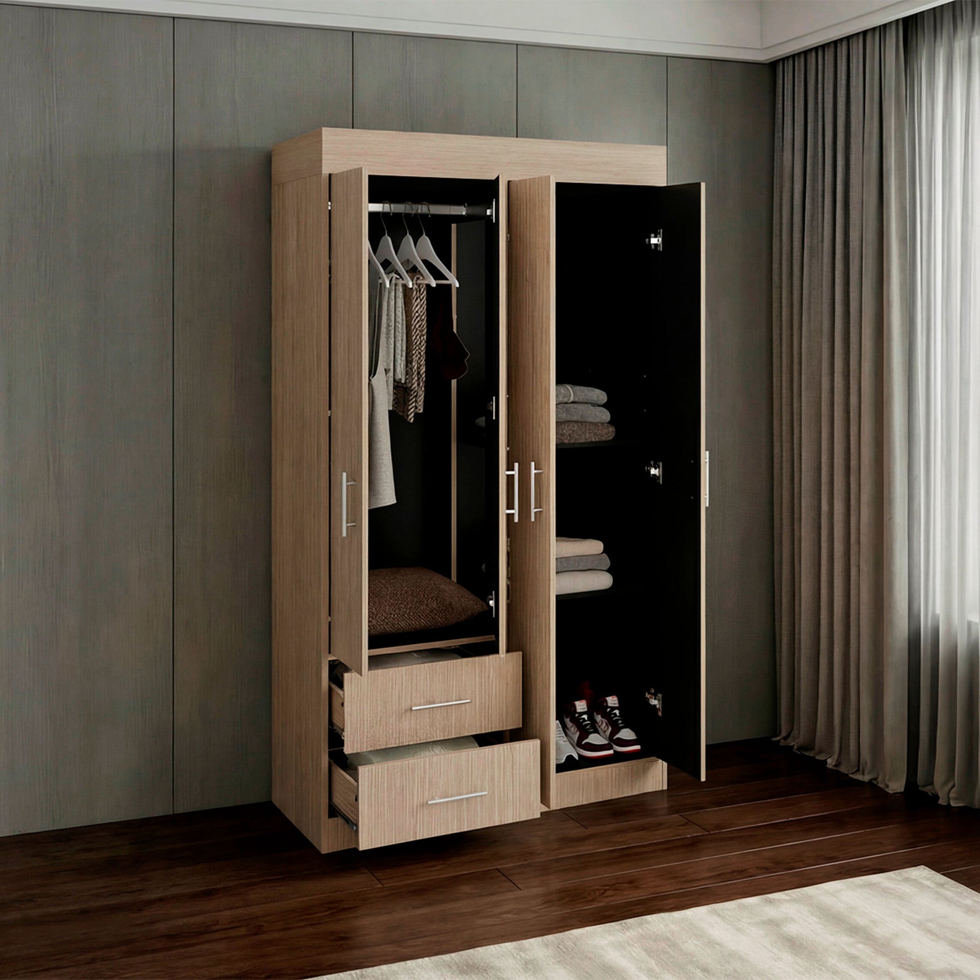 Closet Houston 4 Puertas 2 Cajones 180X100X47 Rta Cartagena Wengue