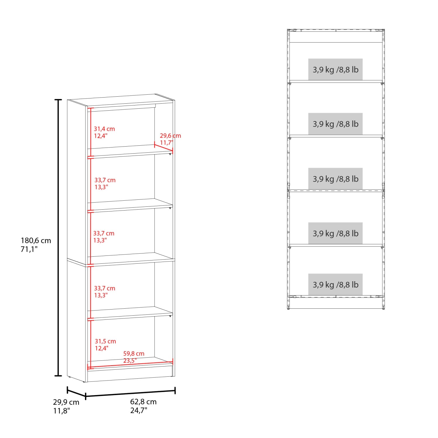 Estante Home E3 5 Espacios 180X62X29 Rta Milan Blanco