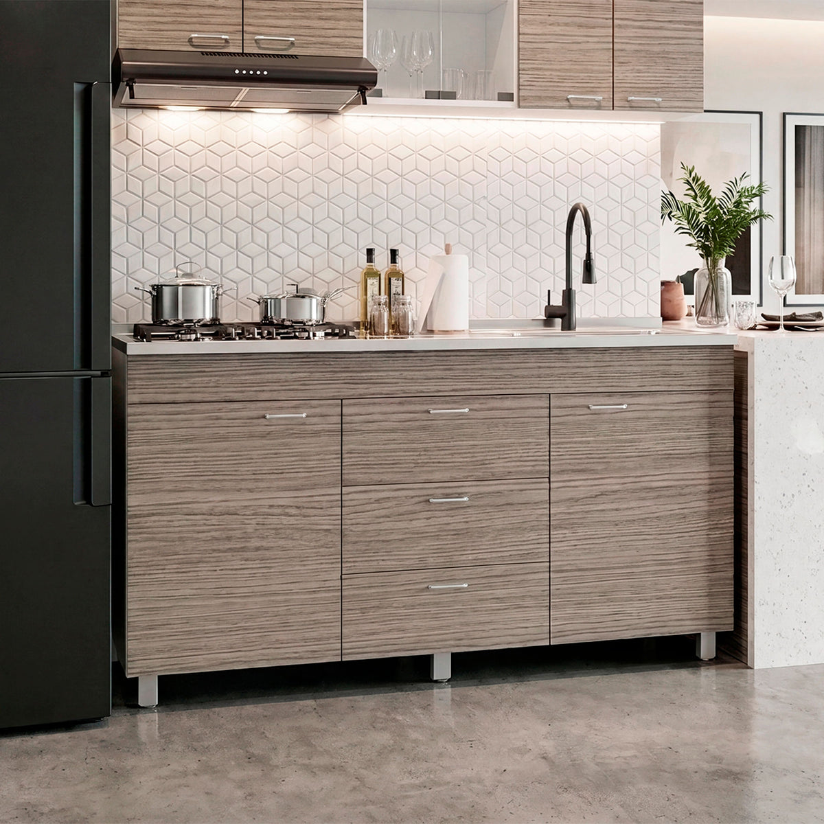 Mueble Inferior De Cocina Der Lumina 84X150X52 Rta Blanco Positano