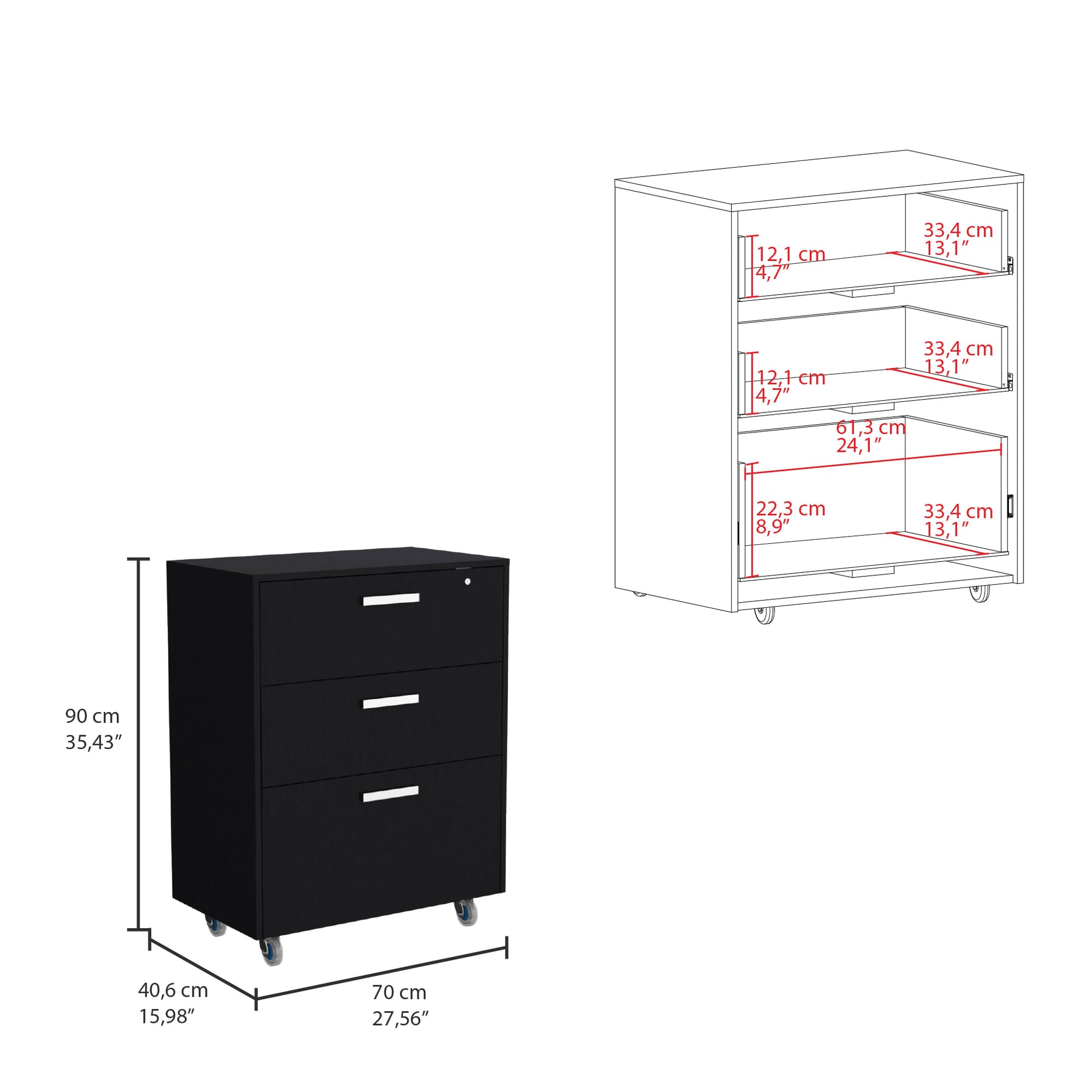 Gabinete 3 Cajones Bajo 90X70 Rta Wengue