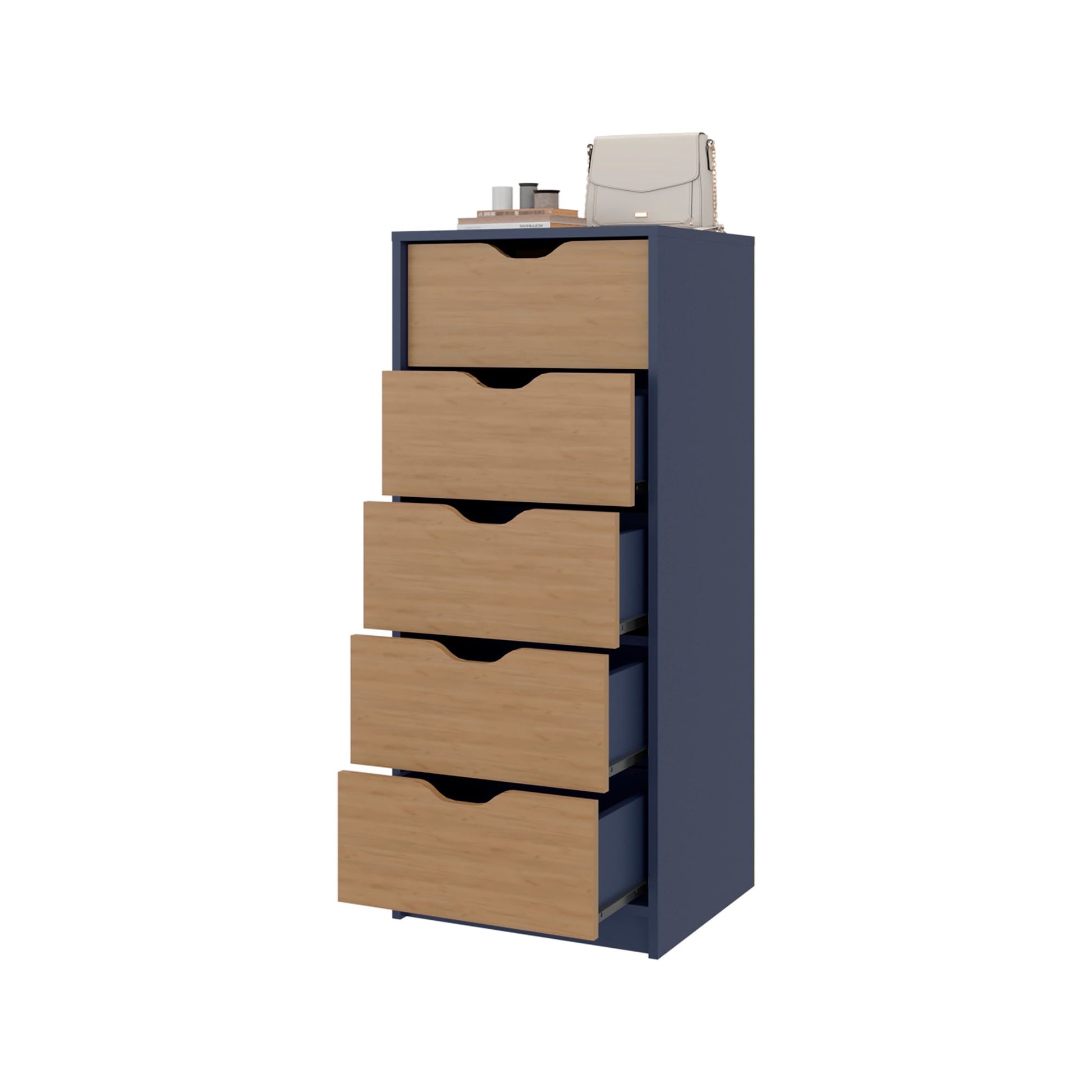 Comoda Estrella Basilea 5 Cajones 107X45X41 Rta Azul Fresno Zf
