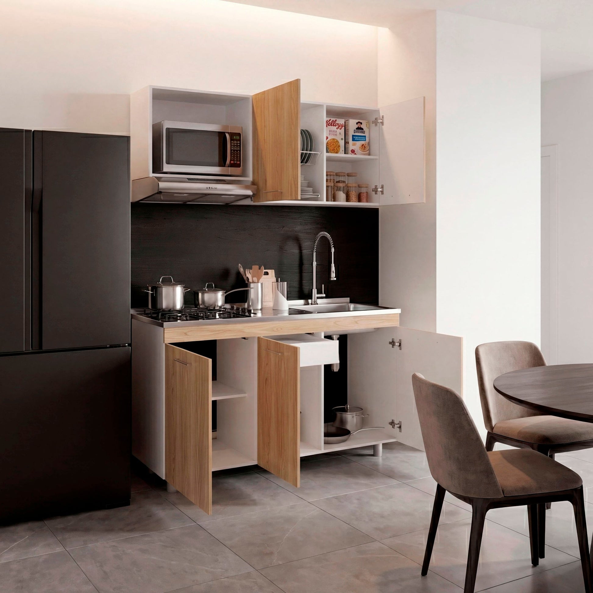 Cocina Miro 150 Derecho 60X150X40 Rta Blanco Fresno