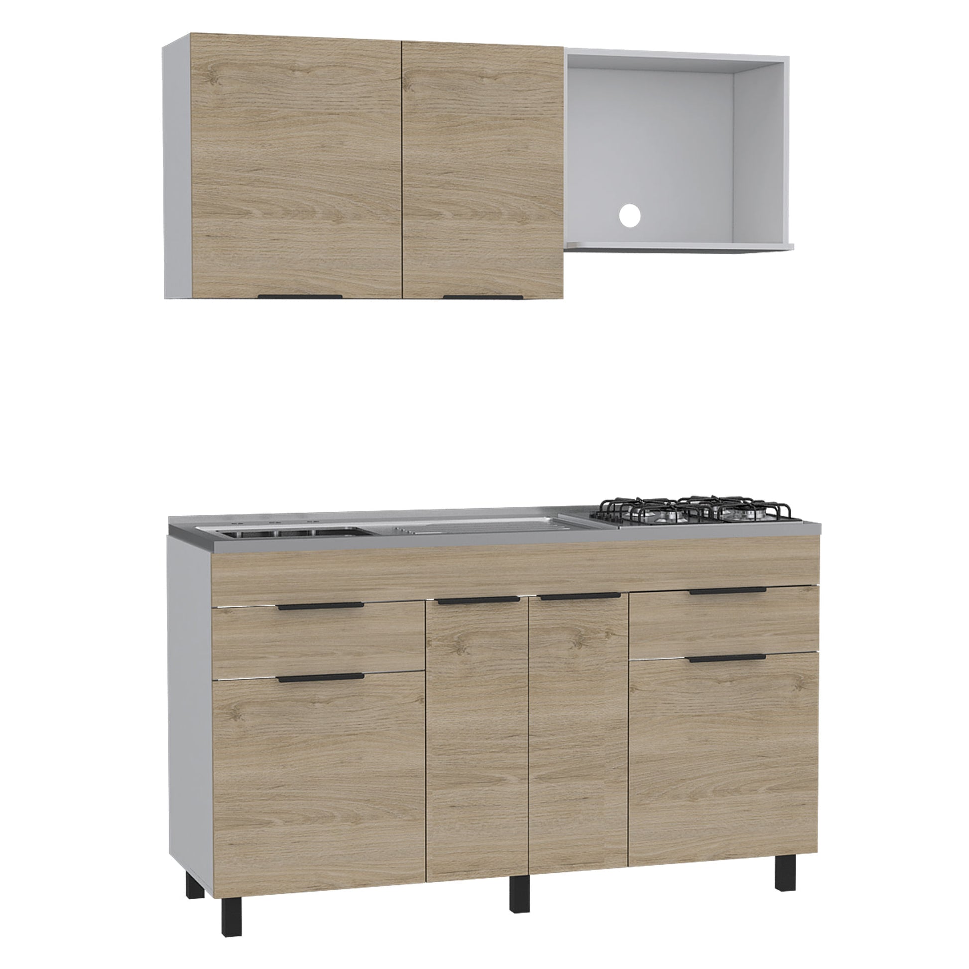 Cocina 1,50 Laport (3C) M.izq. Blanco+Rovere/Blanco M.sup:60X150X33,5 Cm / M.inf: 88X150X51,3 Cm