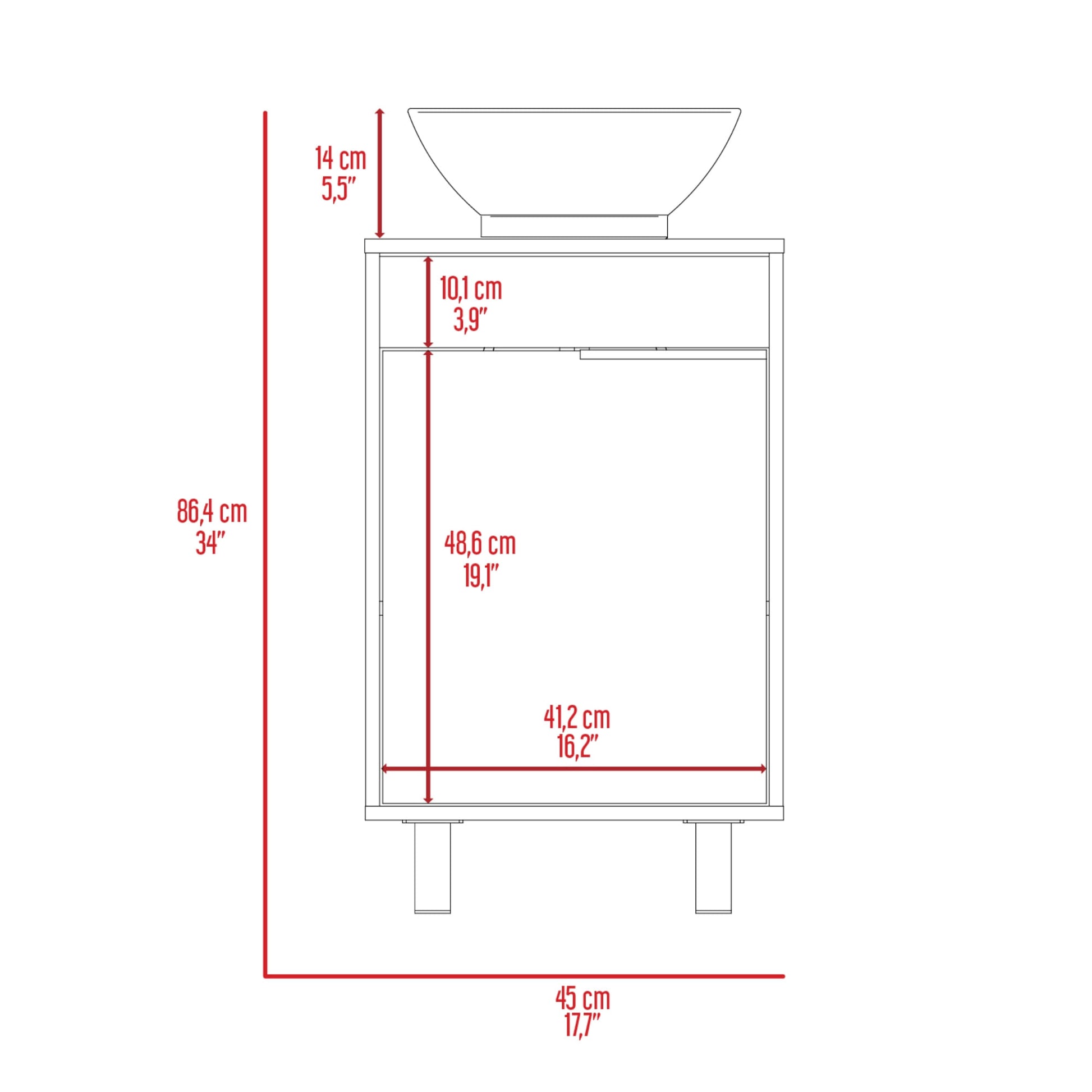 Mueble Lavamanos Carter 45 Piso 86X45X45 Rta Bardolino Zf