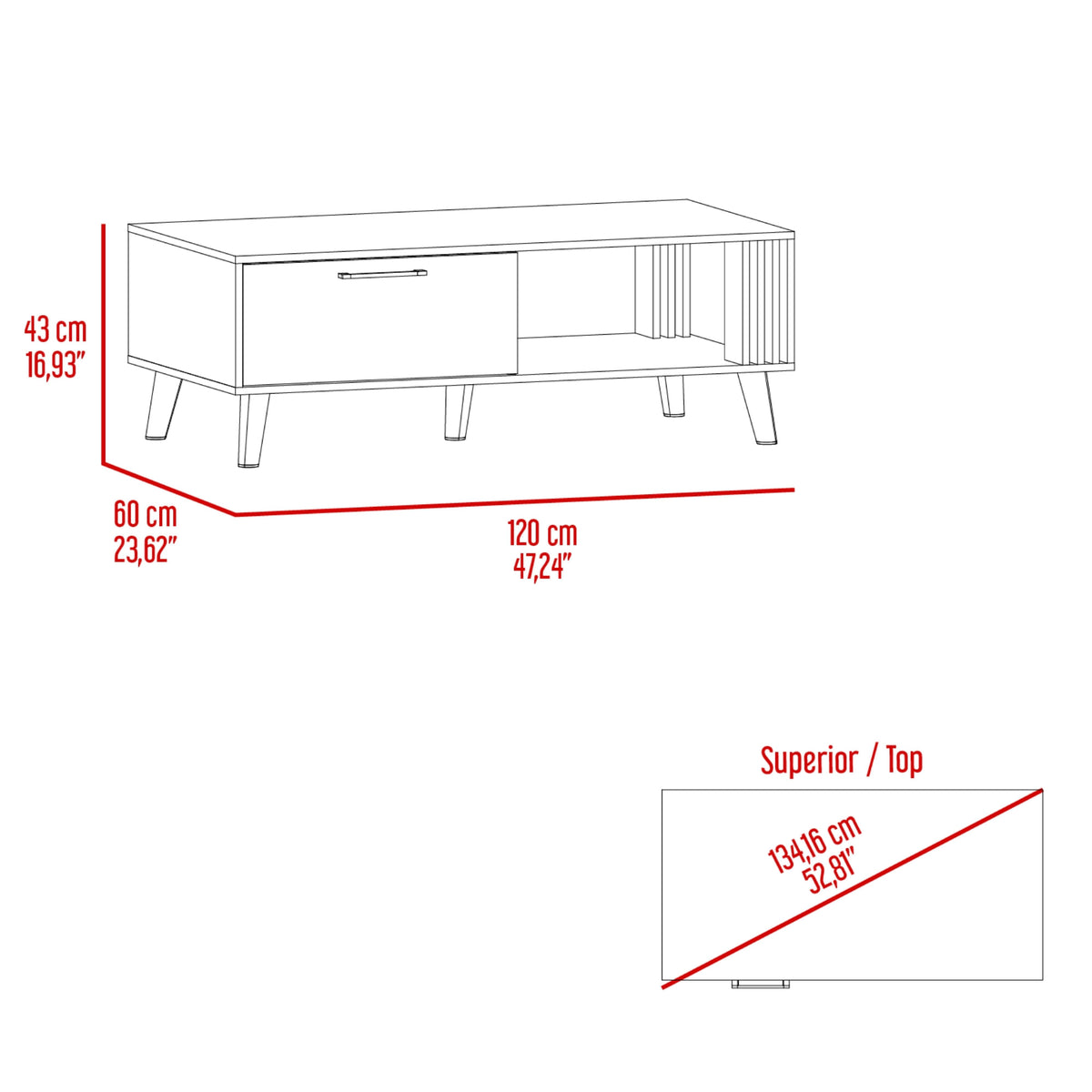 Mesa De Centro Vance 43X120X60 Rta Fresno Eu Capri