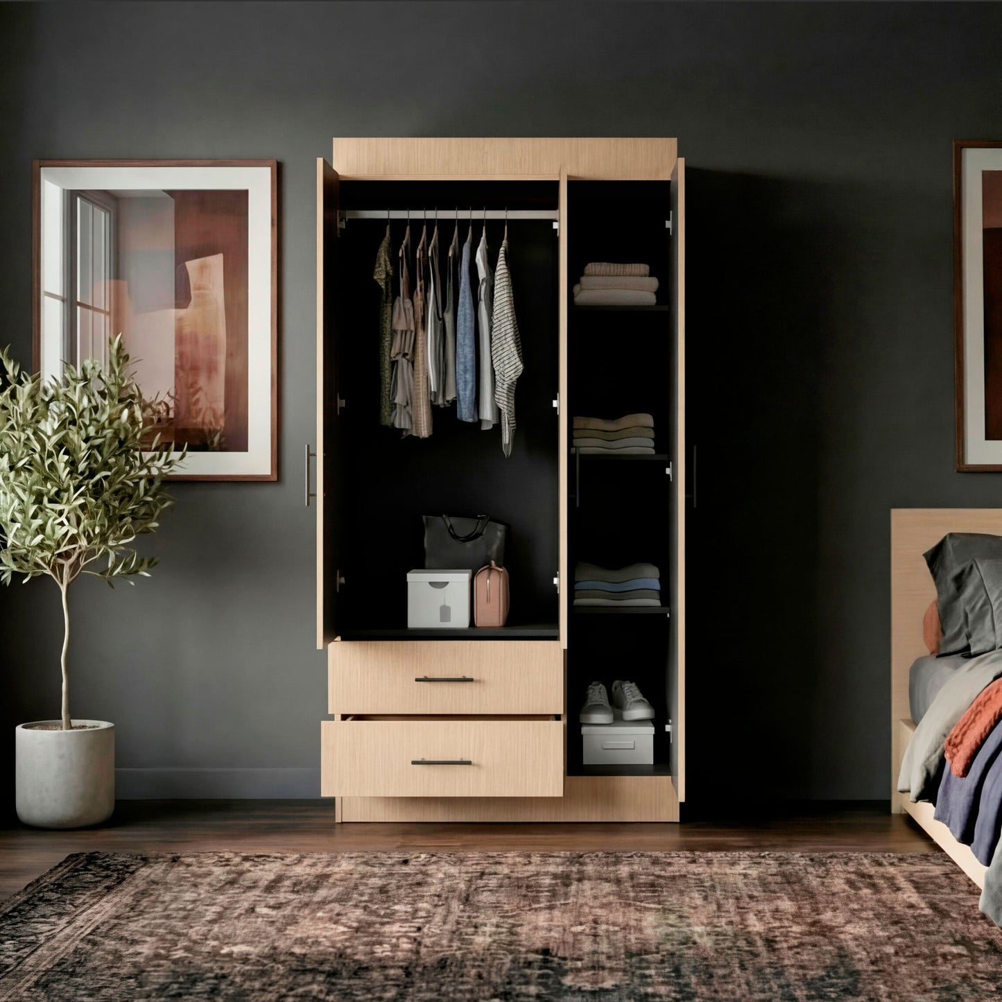 Closet Houston 3 Puertas 2 Cajones 180X90X47 Rta Cartagena Wengue