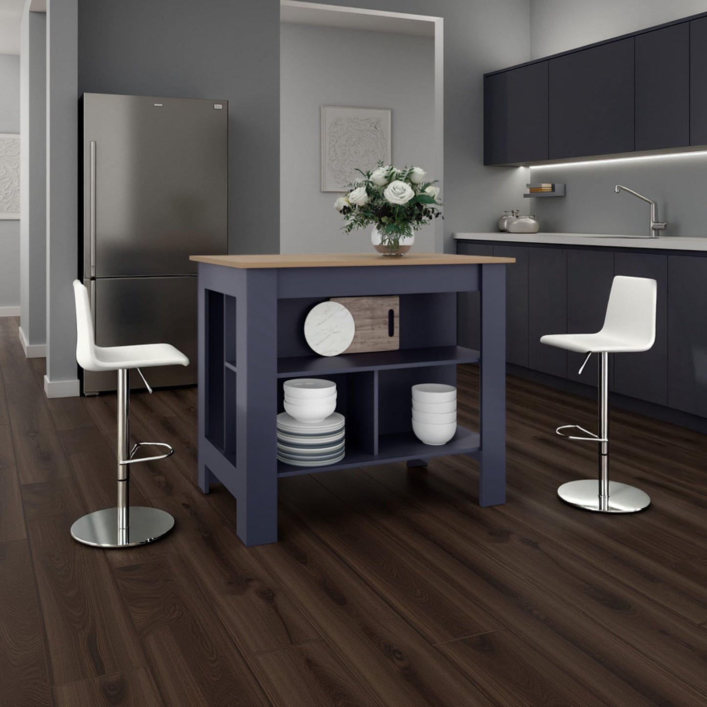 Isla De Cocina Cala 89X101X67 Azul Fresno Zf