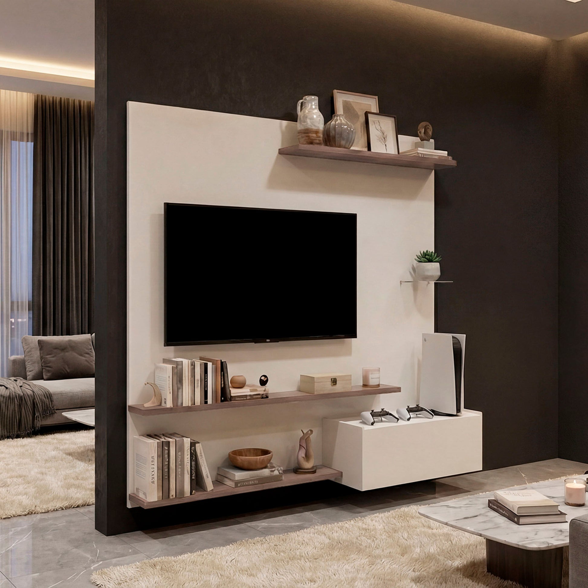 Panel De Tv Henry 180X180X36 Rta Blanco Mqz Avellana