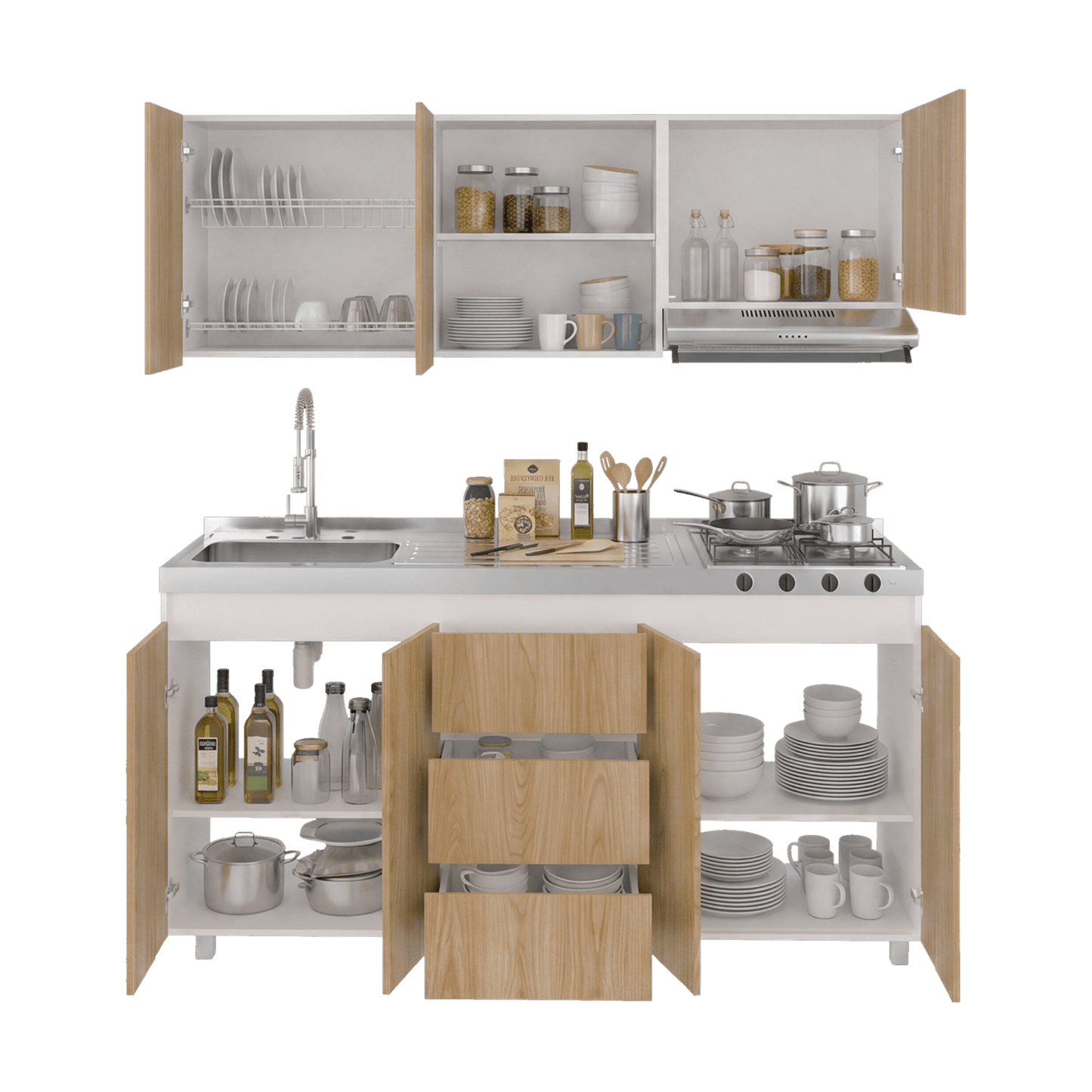 Cocina Boreal Izquierda 210X180X50 Rta Blanco Fresno