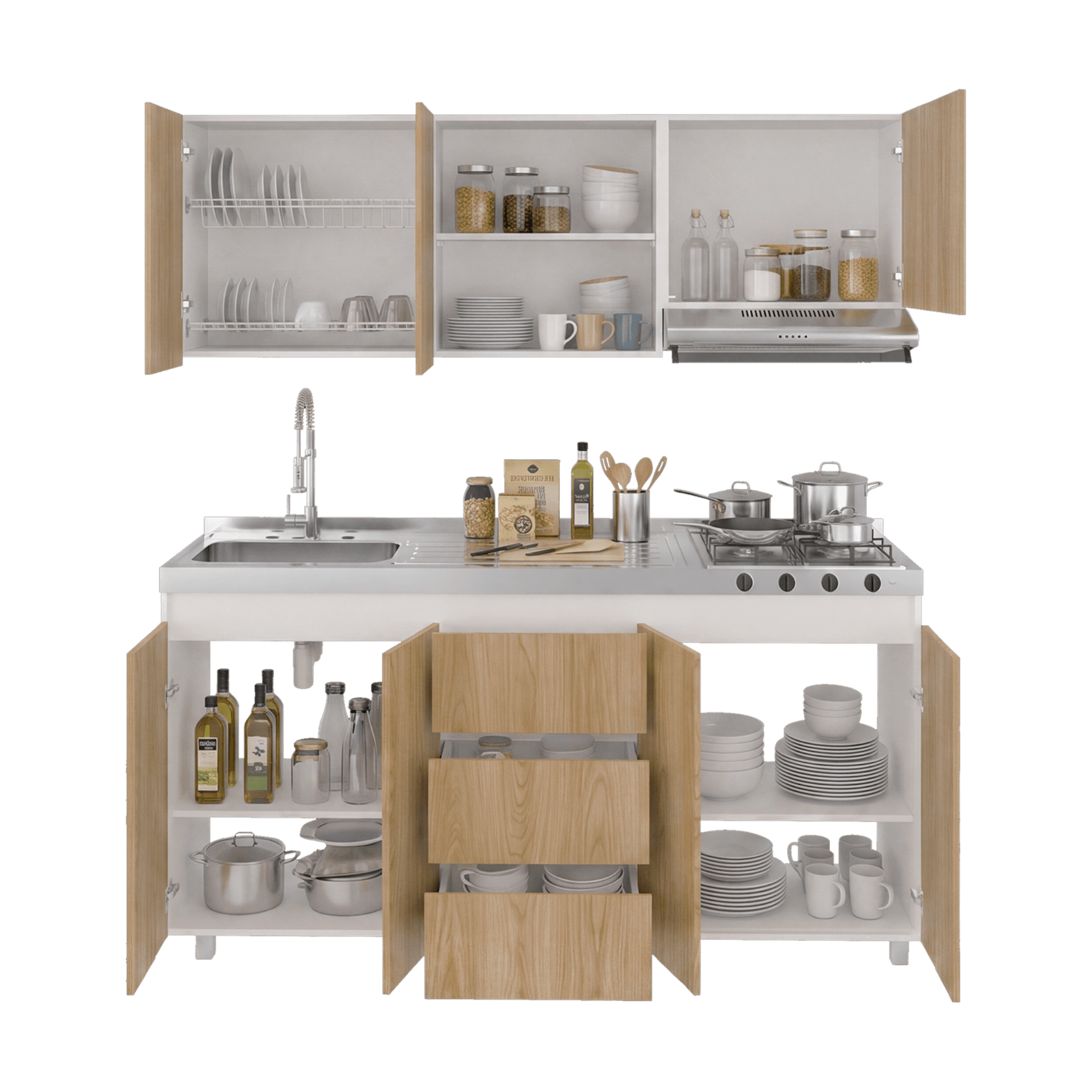 Cocina Boreal Izquierda 210X180X50 Rta Blanco Fresno