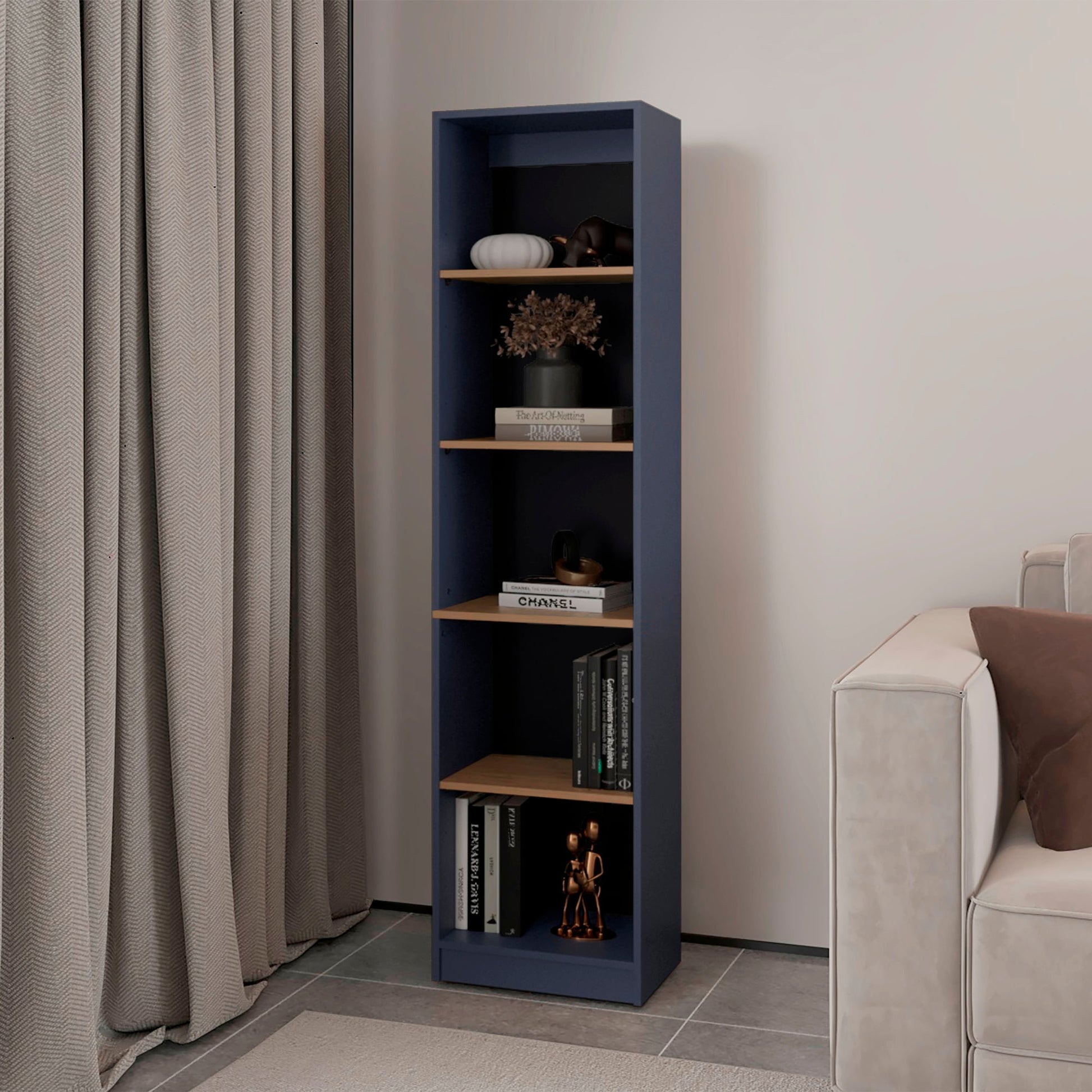 Biblioteca Home Xs 5 Espacios 180X45X29 Rta Azul Fresno Zf