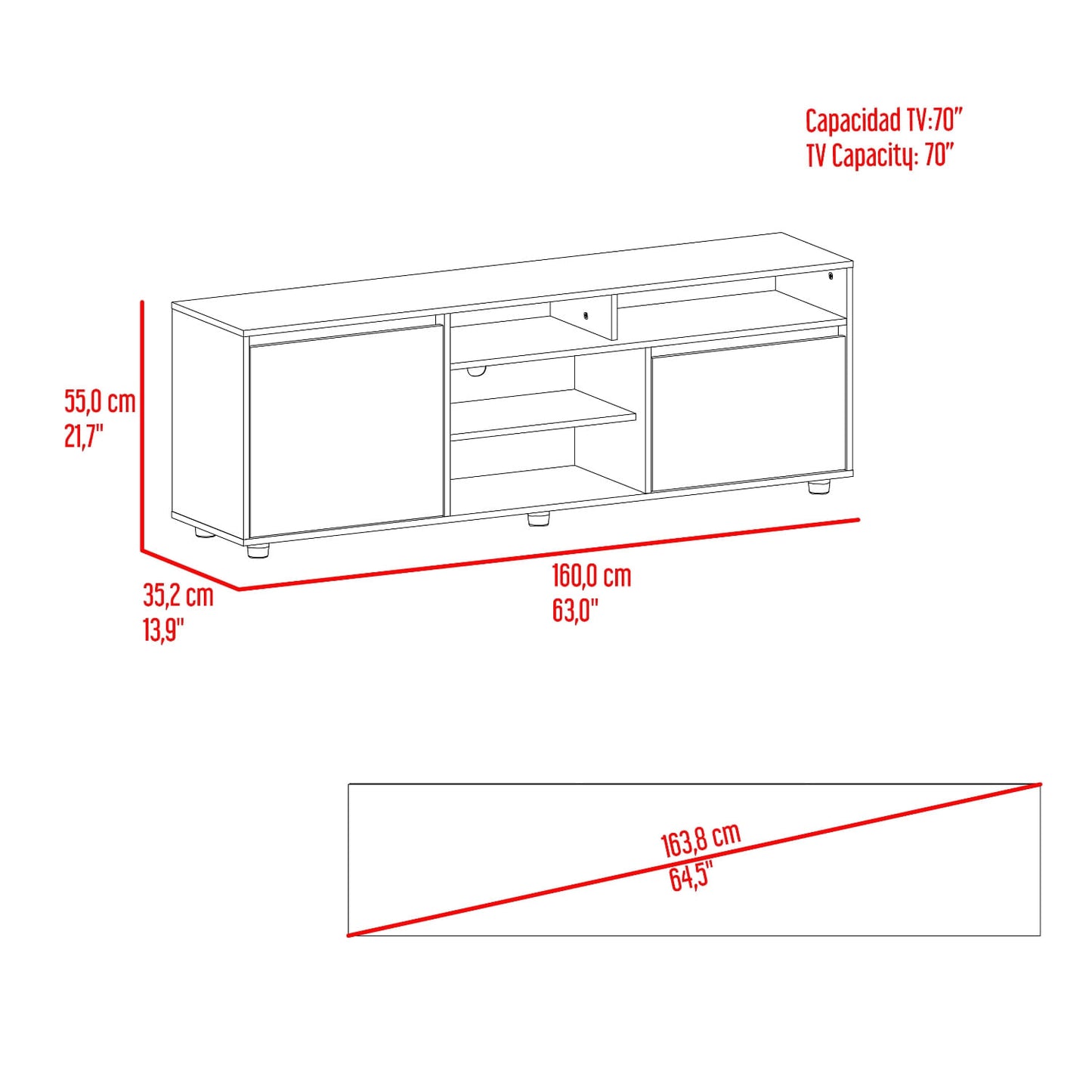 Rack Para Tv Pino 65" 55X160X35 Rta Fresno Europeo