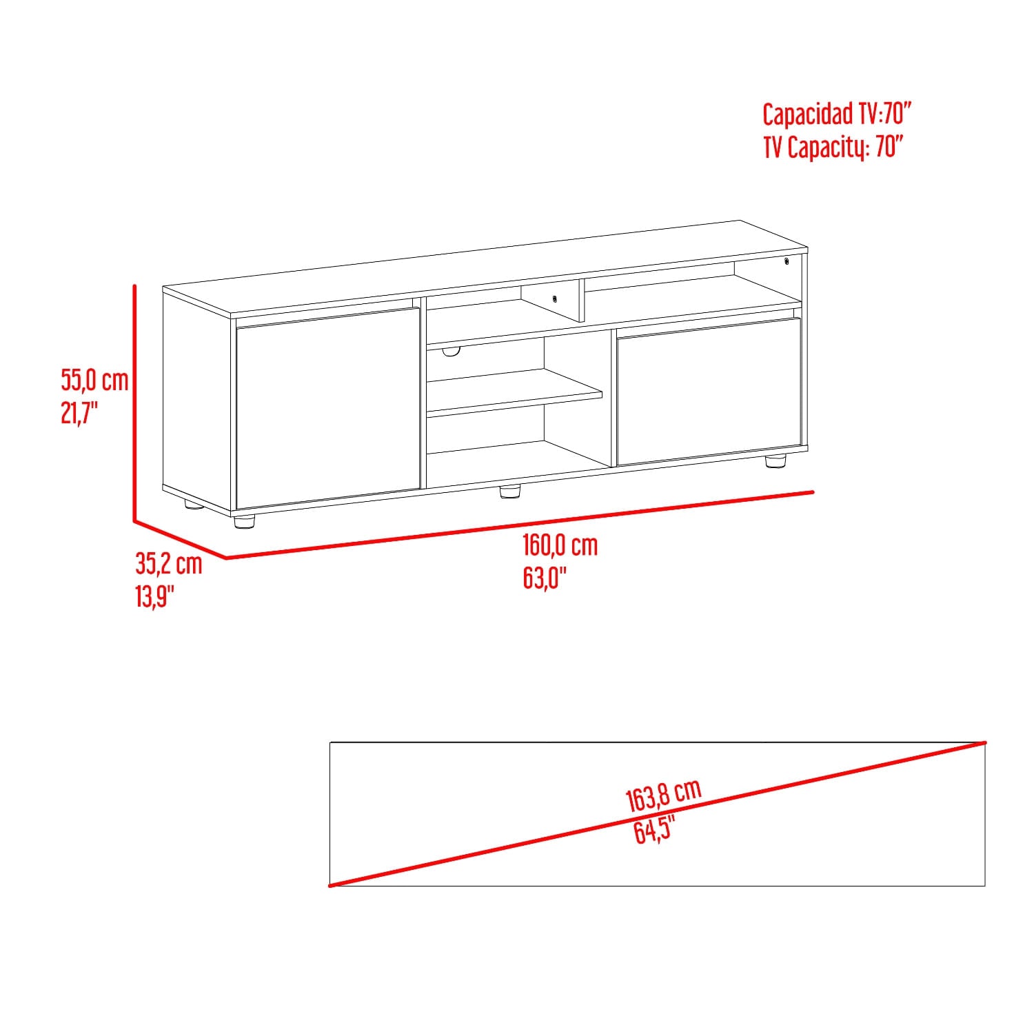 Rack Para Tv Pino 65" 55X160X35 Rta Fresno Europeo