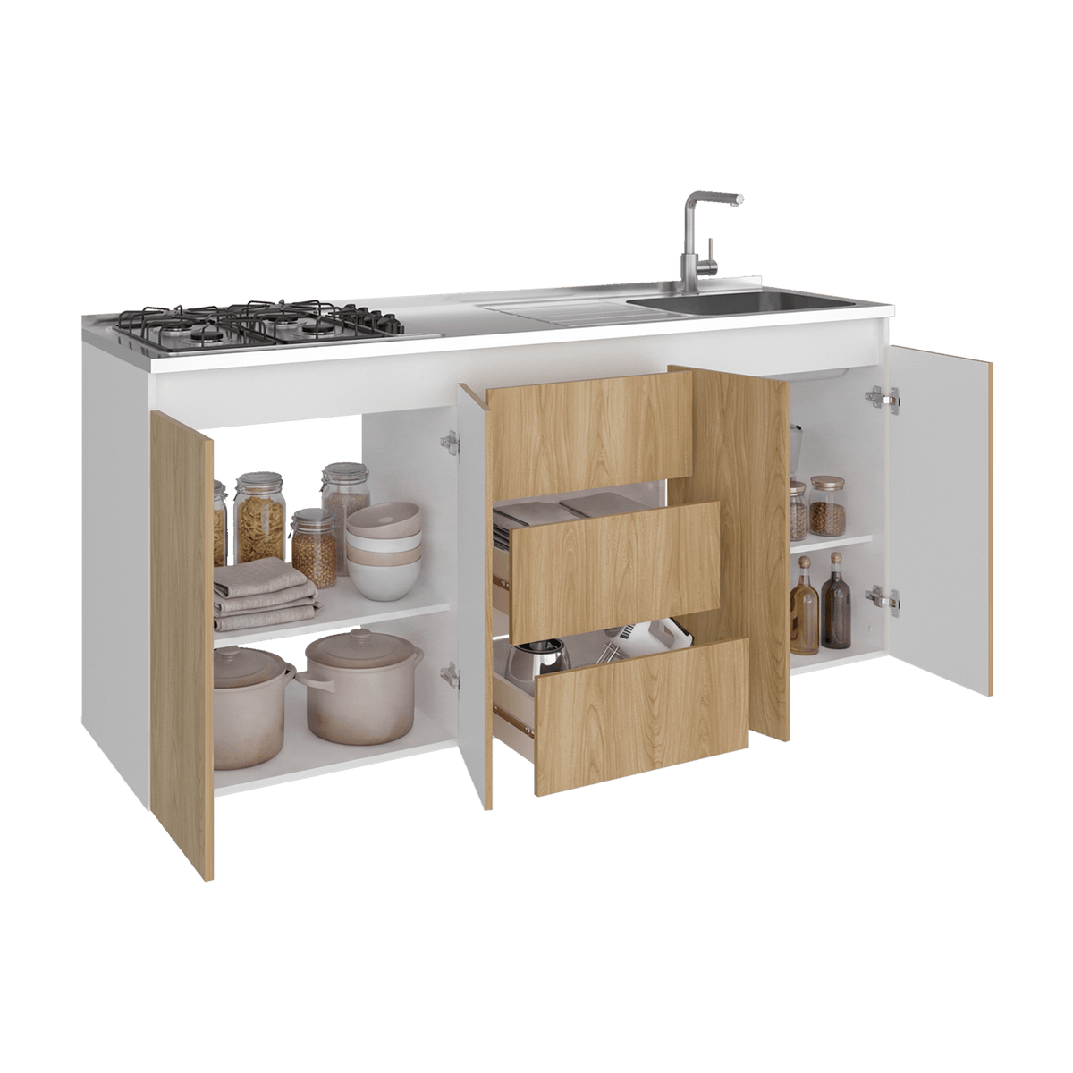 Mueble Inferior Cocina Derecho Boreal 89X179X50 Rta Fresno Blanco