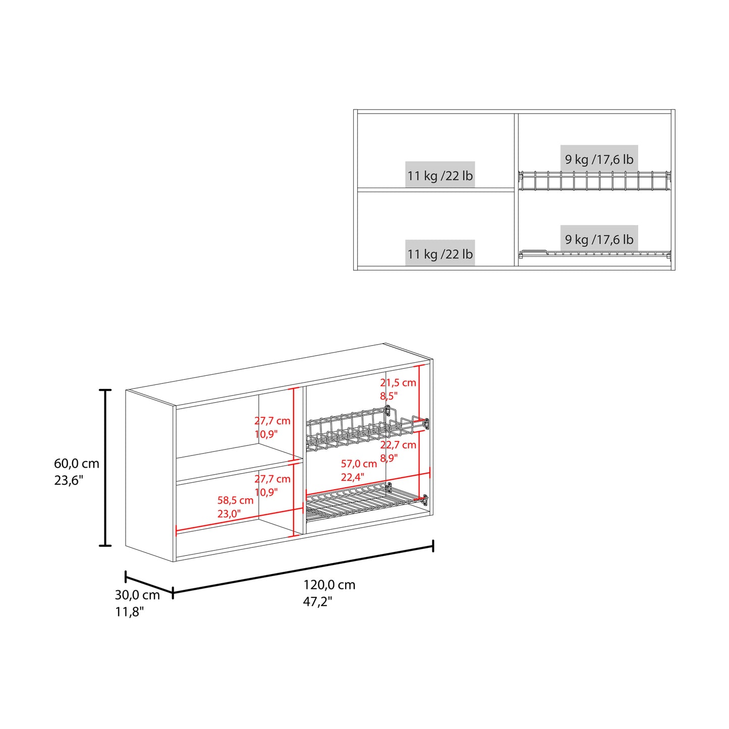 Gabinete Superior Cocina 60X120X33 Rta Nogal Zf