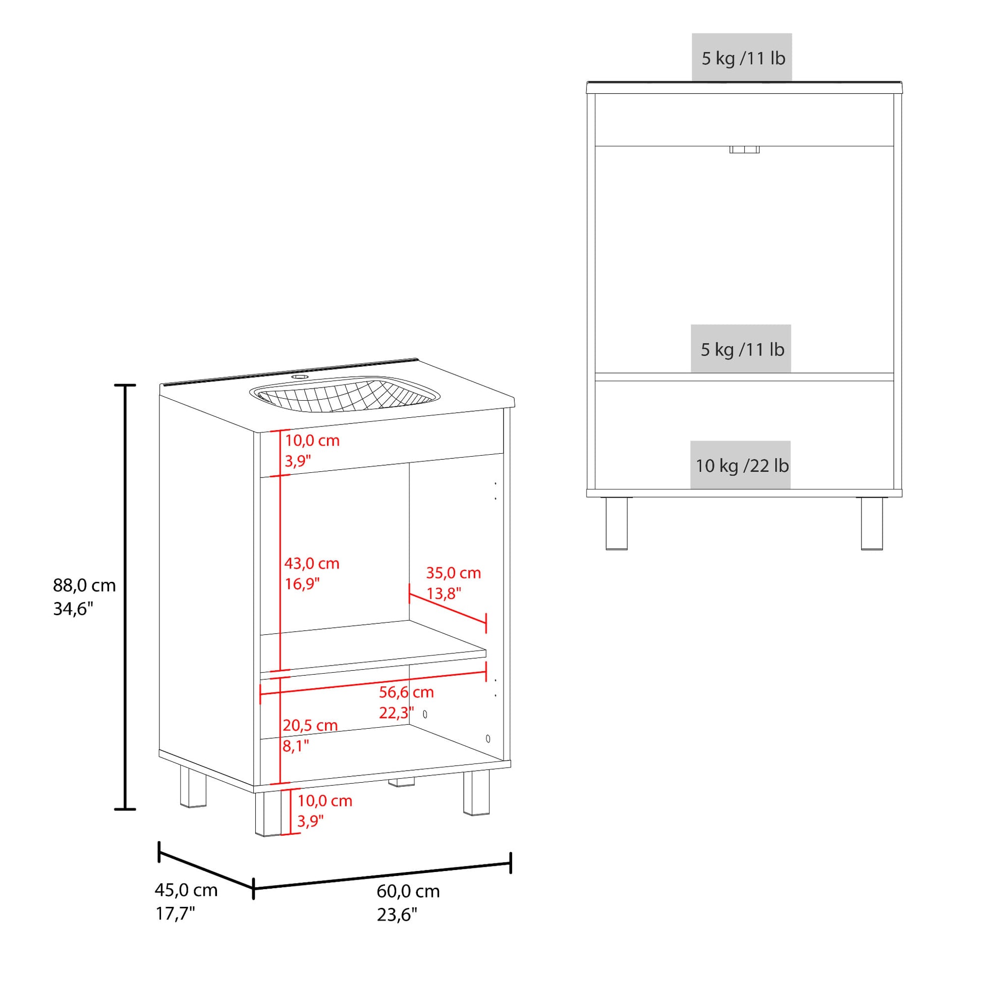 Mueble Lavamanos Haysi 86X59X44 Rta Wengue Zf