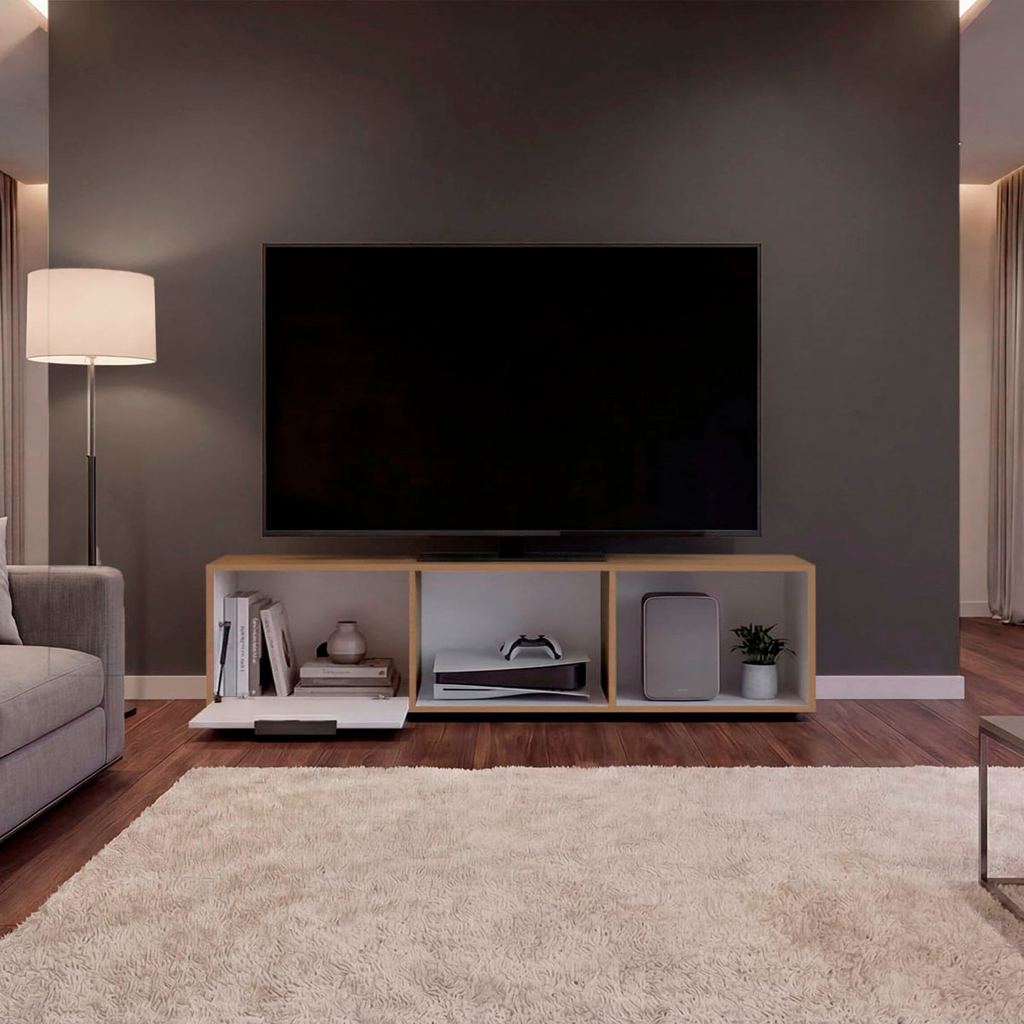 Rack De Tv 65" Dorne 41X162X35 Rta Fresno Eu Blanco