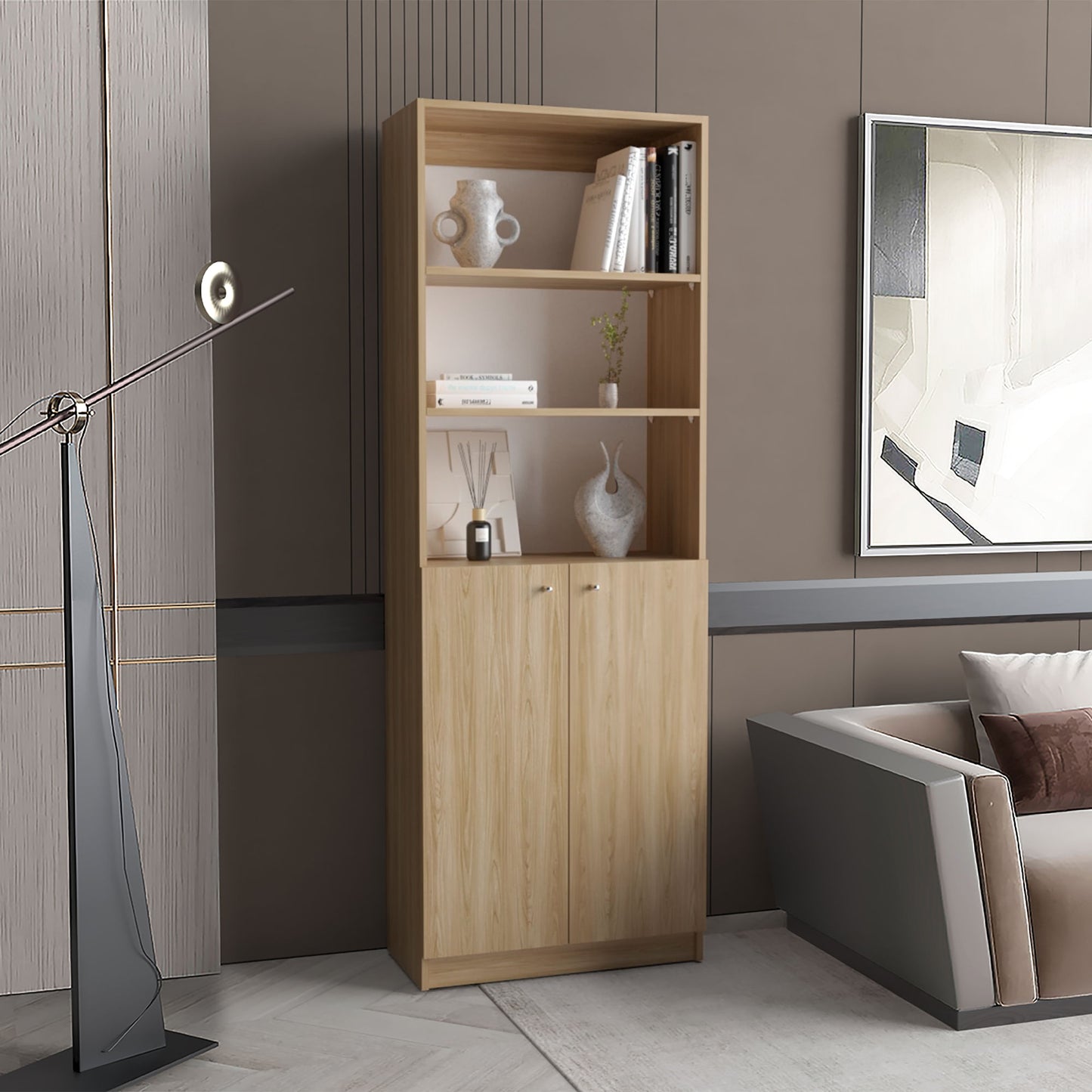 Estante Home Con Puertas 180X62X29 Rta Fresno Eu Blanco Mqz