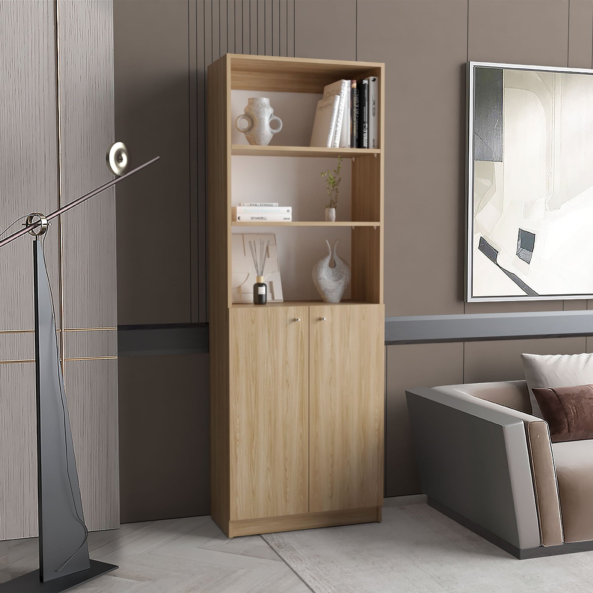 Estante Home Con Puertas 180X62X29 Rta Fresno Eu Blanco Mqz