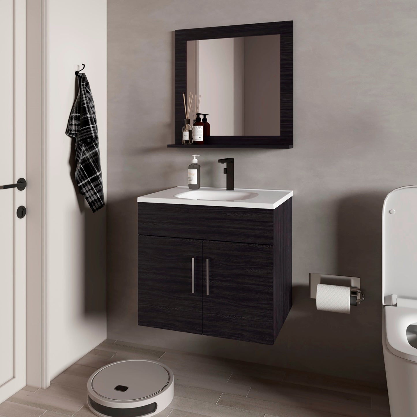 Set Mueble De Baño Blake + Espejo 53X61X45 Rta Wengue Zf