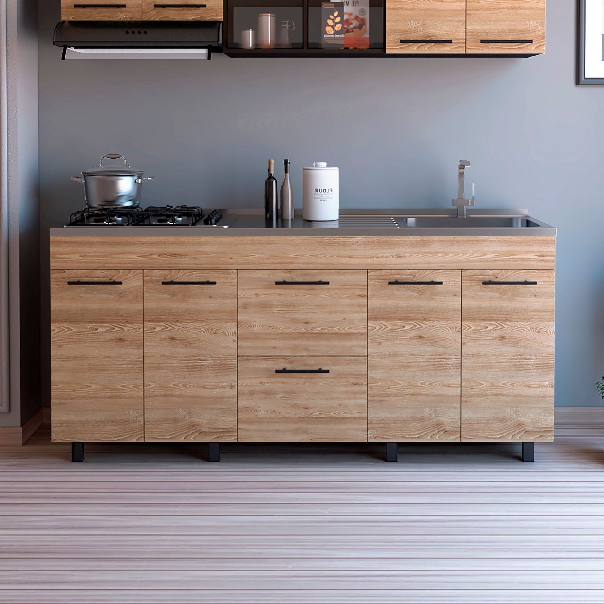 Mueble Inferior Cocina 180 Luna 84X180X50 Rta Wengue Miel