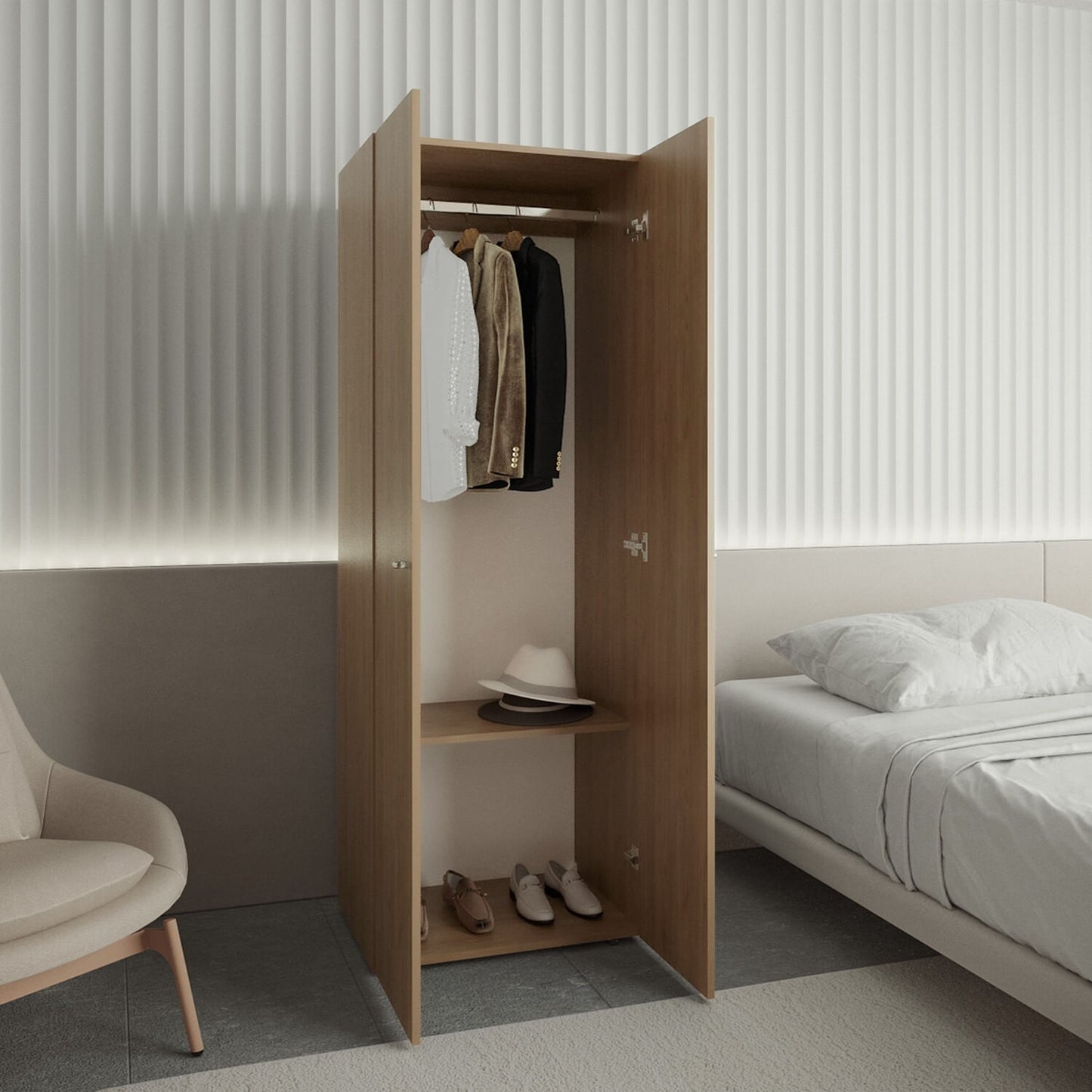 Closet 2 Puertas E1 Tuhogar 170X60X40 Rta Fresno Blanco Zf