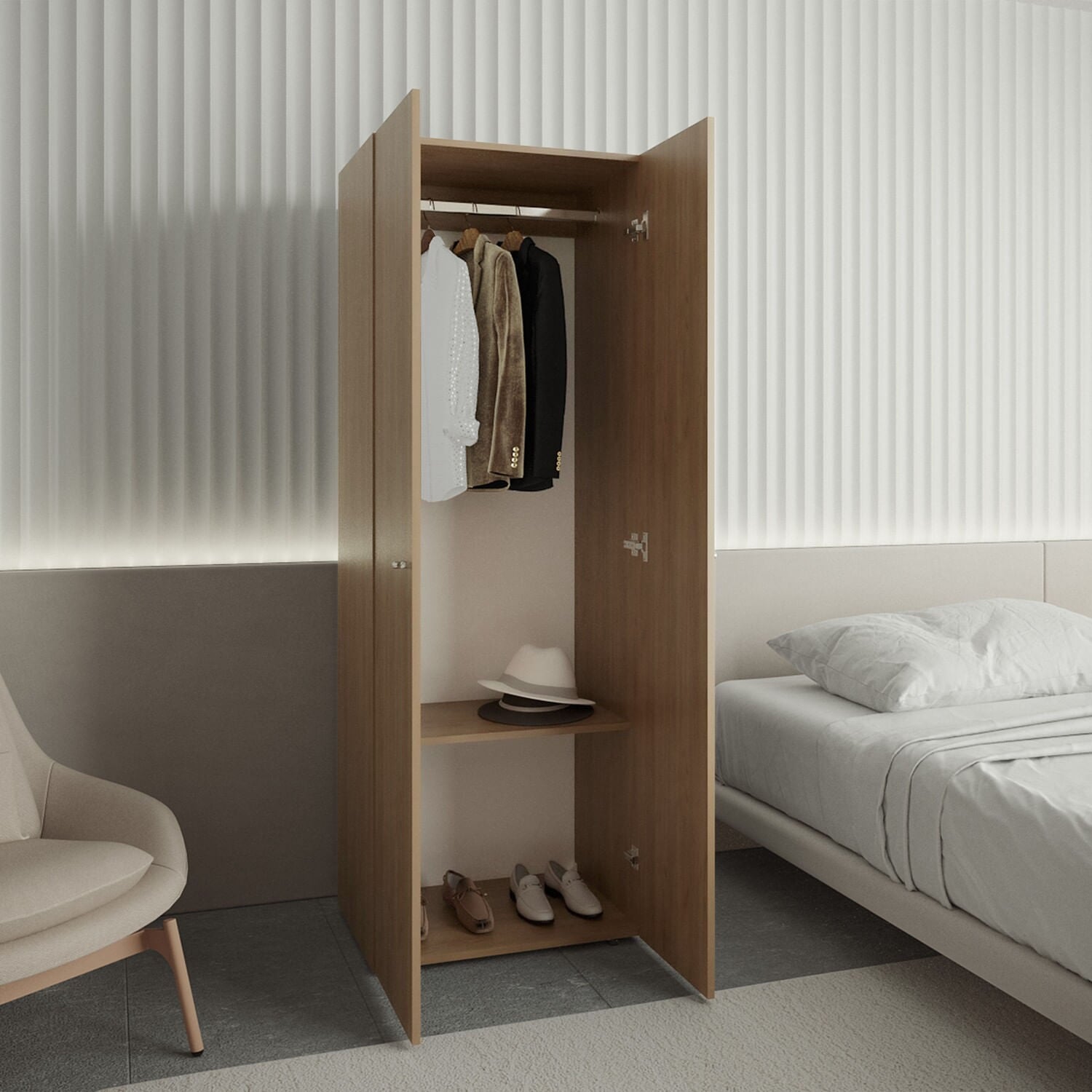 Closet 2 Puertas E1 Tuhogar 170X60X40 Rta Fresno Blanco Zf
