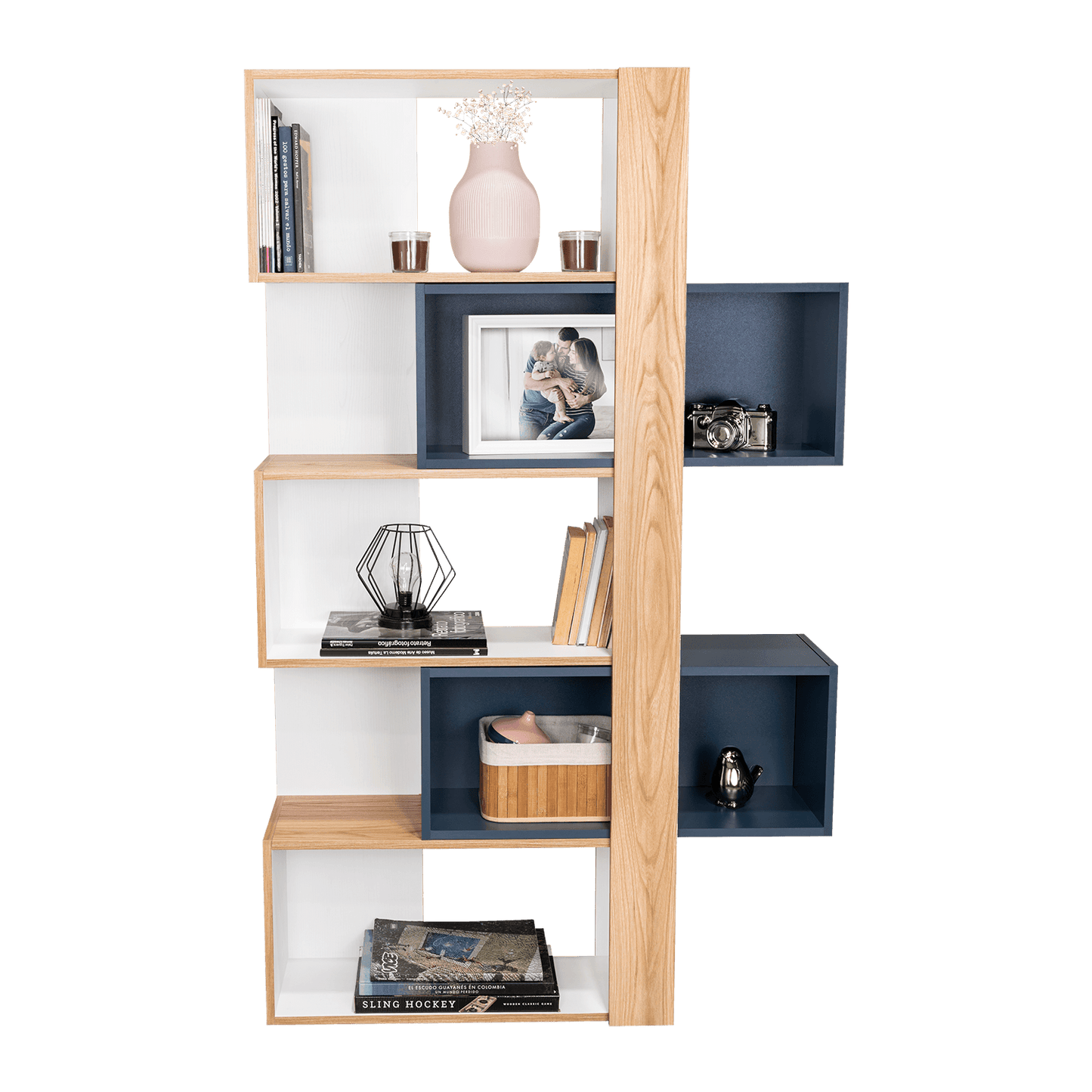 Biblioteca Beijing  161X70X28 Rta Fresno/Blanco + Azul