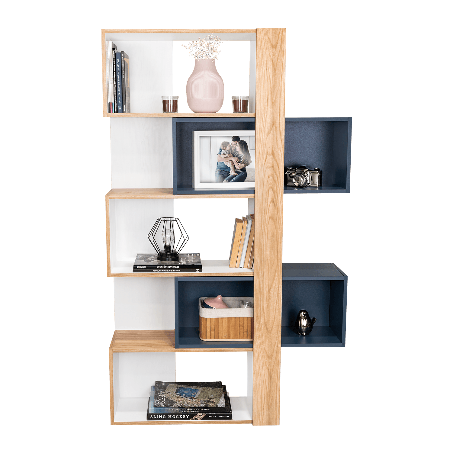 Biblioteca Beijing  161X70X28 Rta Fresno/Blanco + Azul