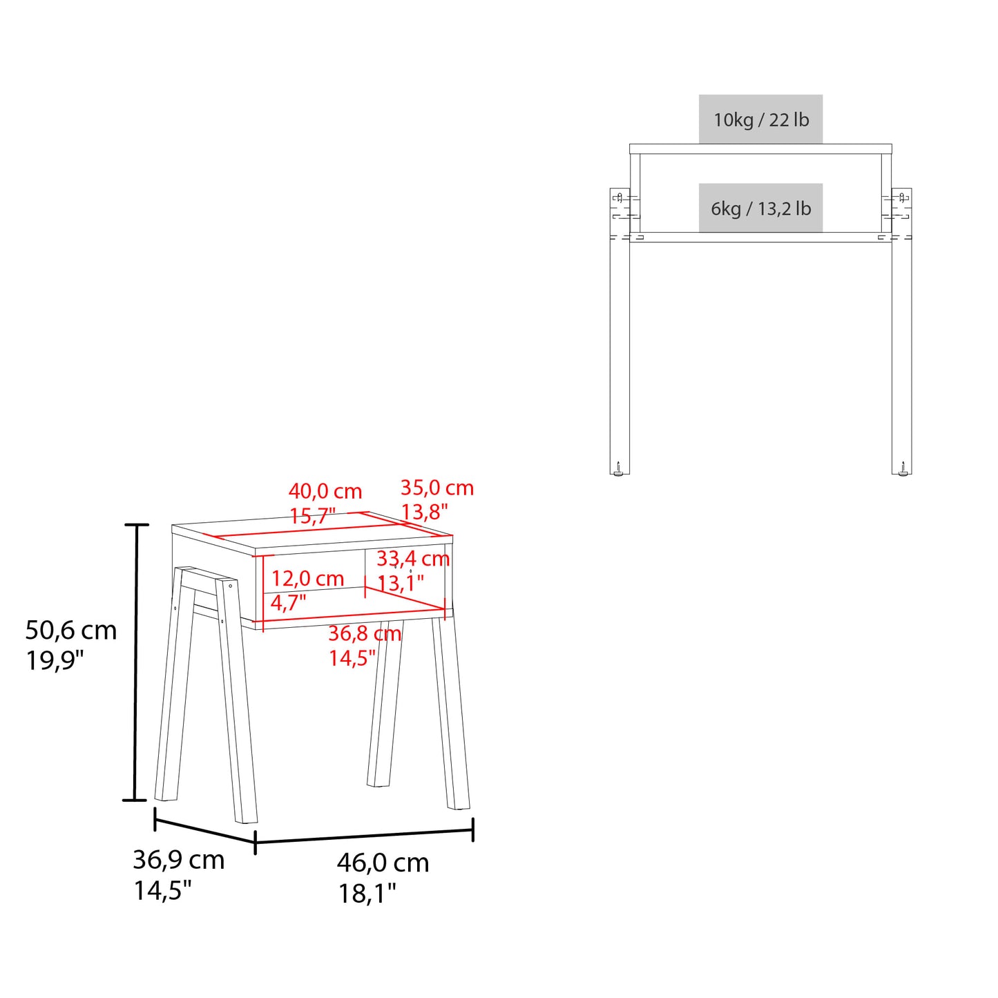 Mesa De Noche Pinetti 51X46X39 Rta Wengue