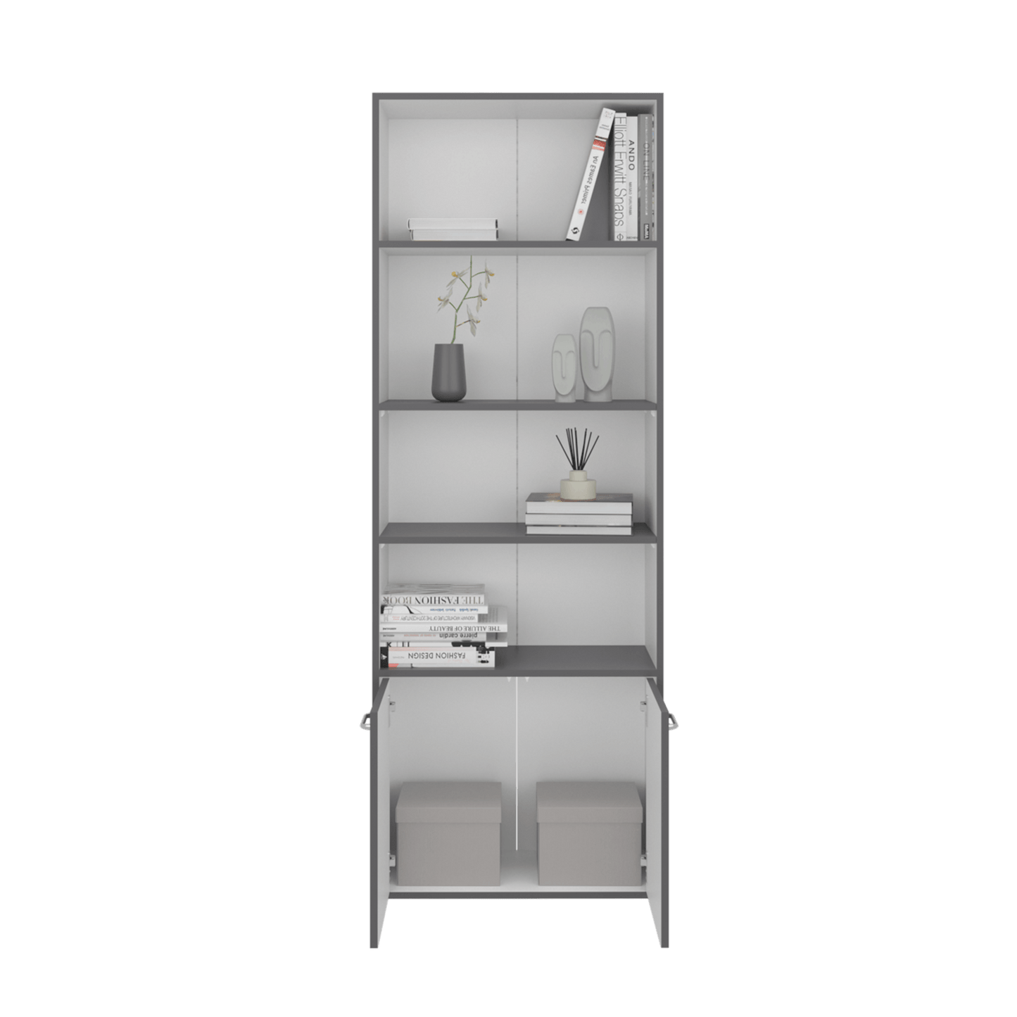 Biblioteca Lisa 180 Con Puertas 180X63X26 Rta Plomo Blanco Zf N/A