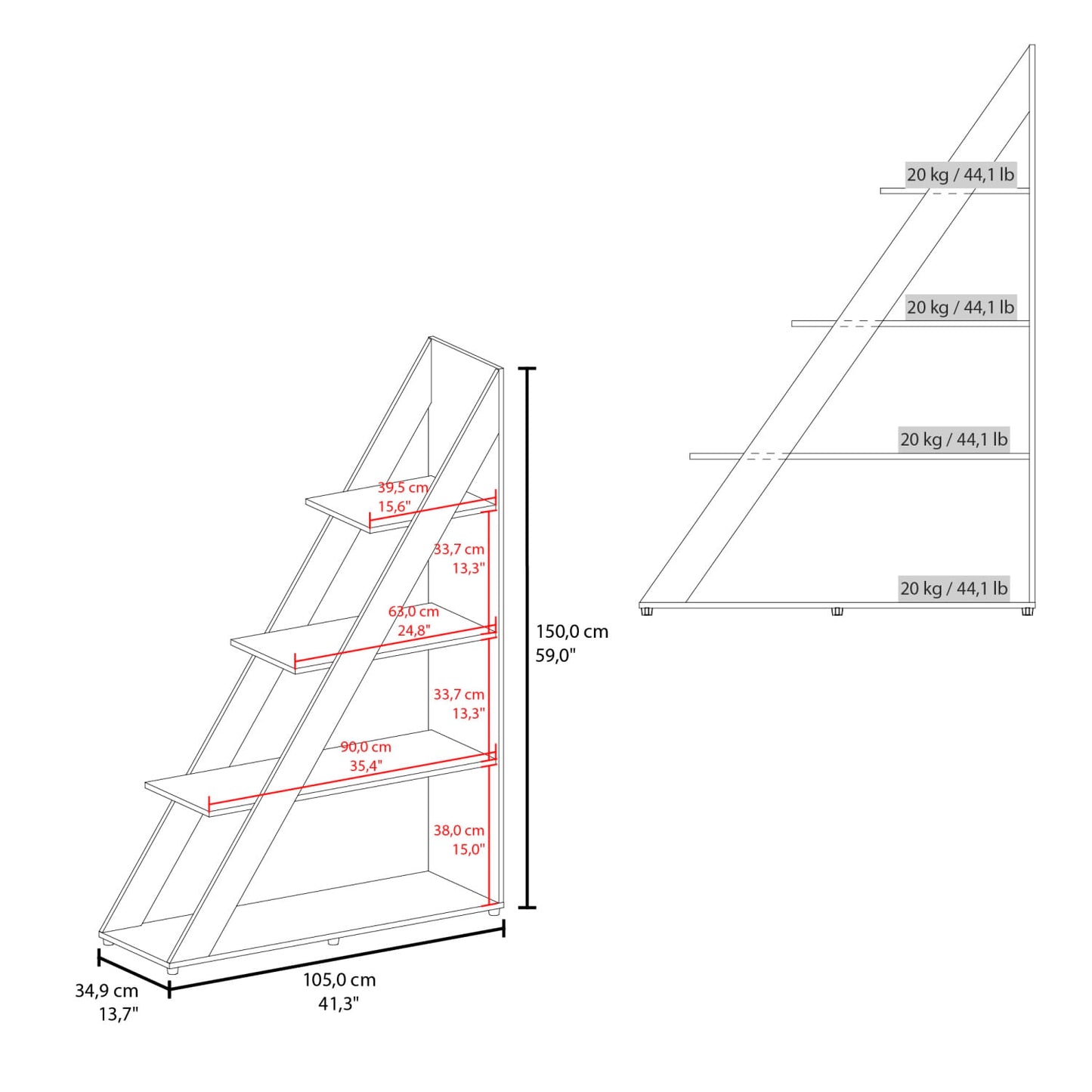 Biblioteca Diagonal Lorain 150X105X34 Rta Wengue