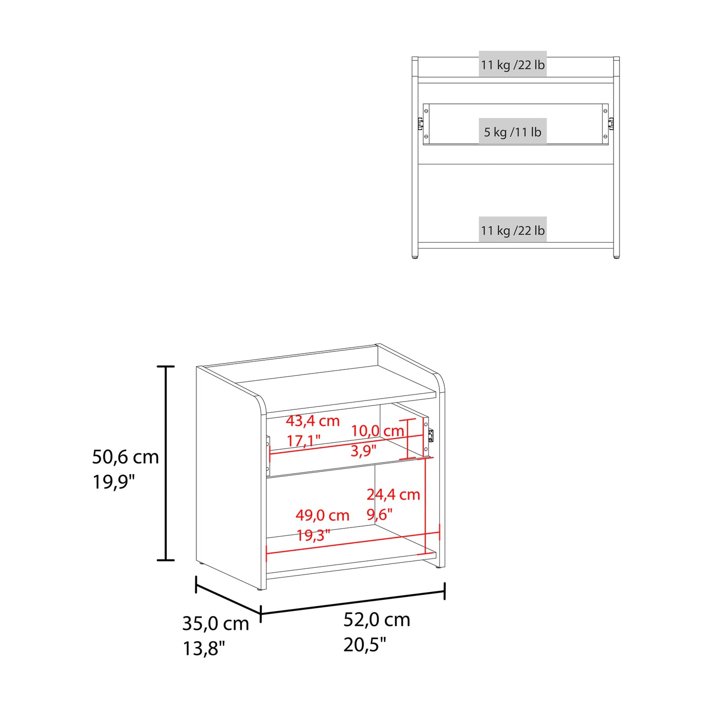 Mesa De Noche Fidelis 50X52X35 Rta Blanco Fresno Zf